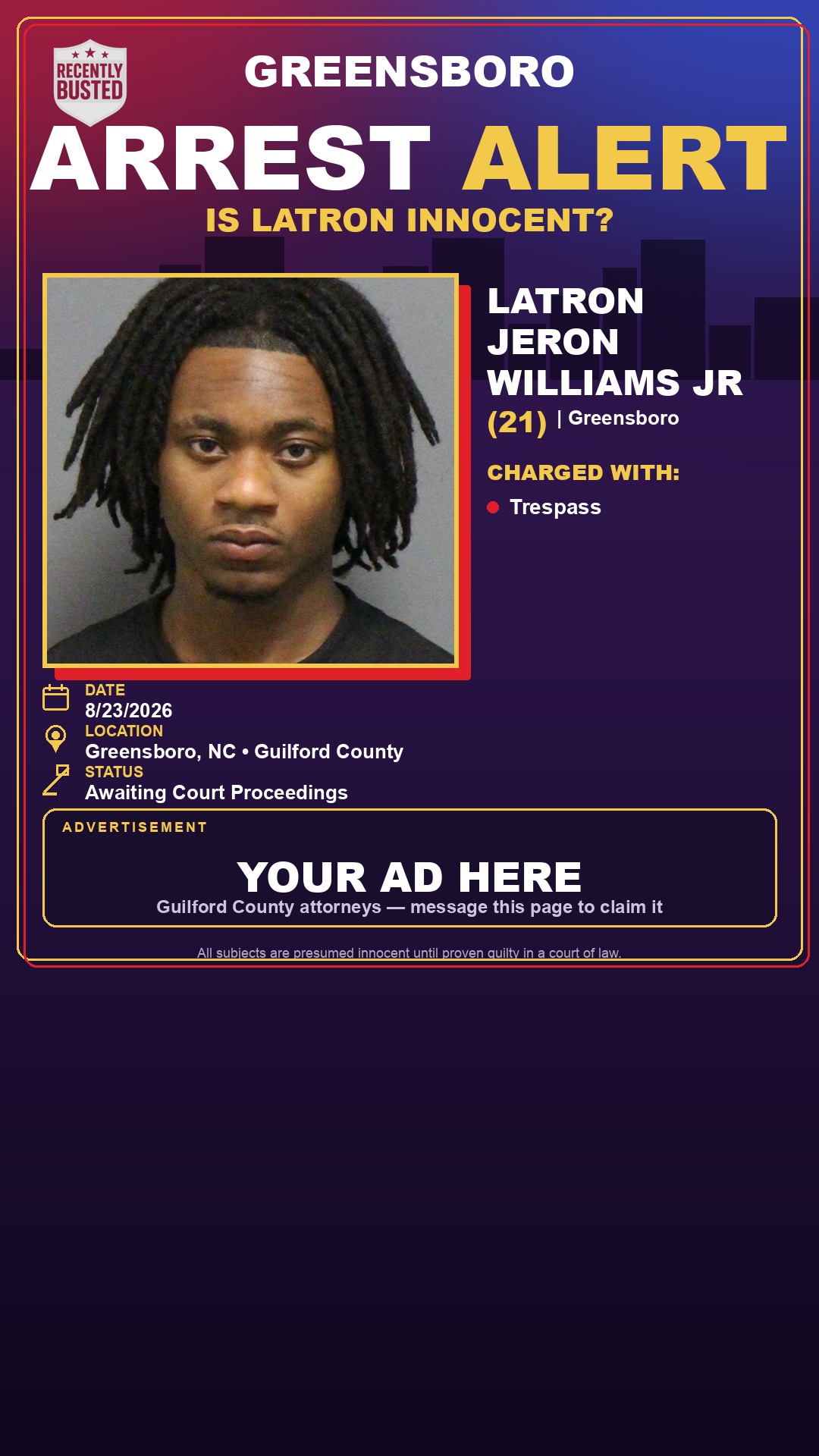 Arrest report - LATRON JERON WILLIAMS JR