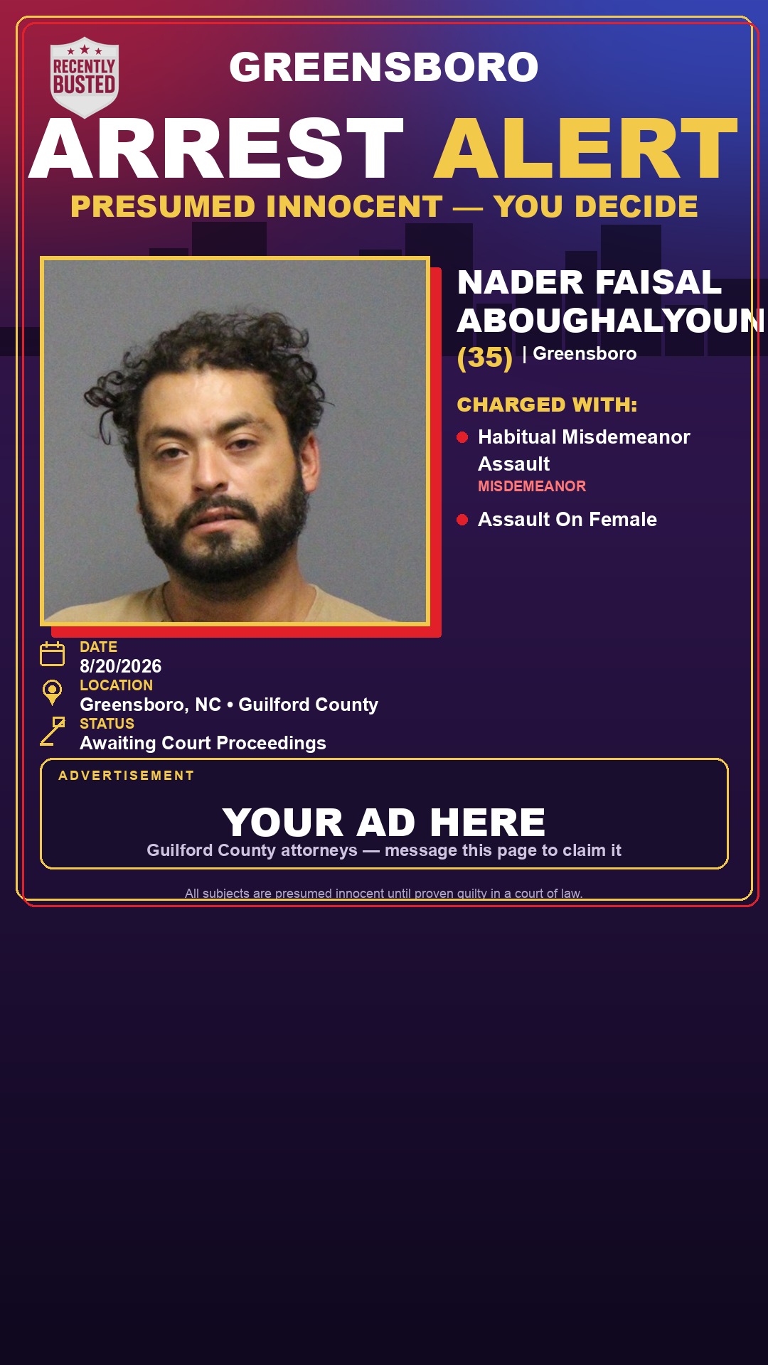 Arrest report - NADER FAISAL ABOUGHALYOUN