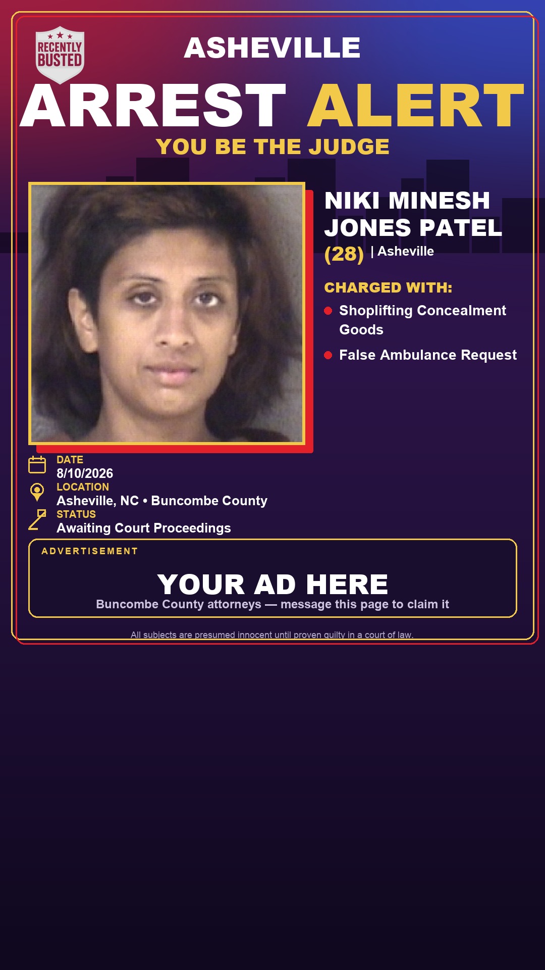 Arrest report - NIKI MINESH JONES PATEL