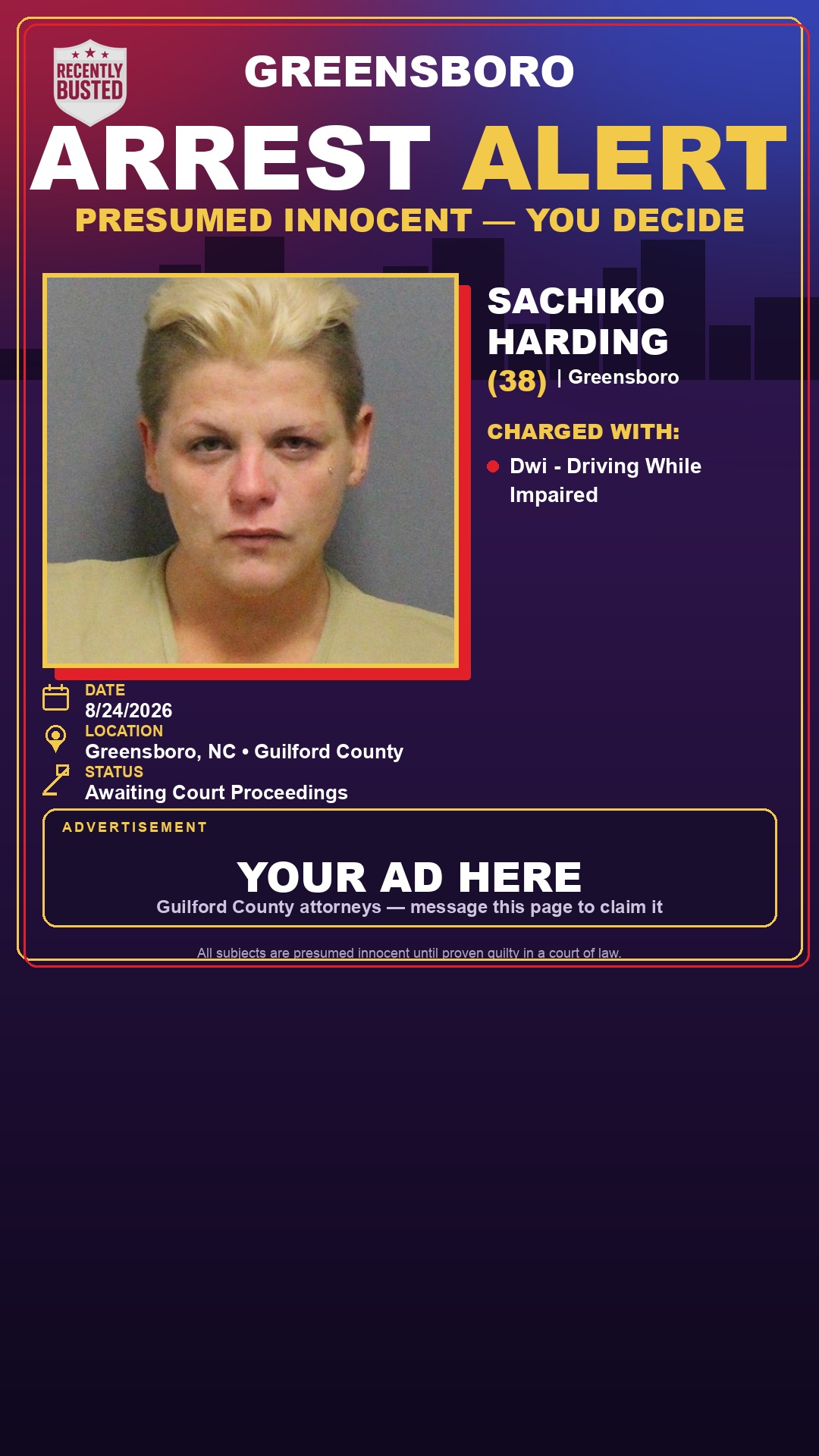 Arrest report - SACHIKO HARDING