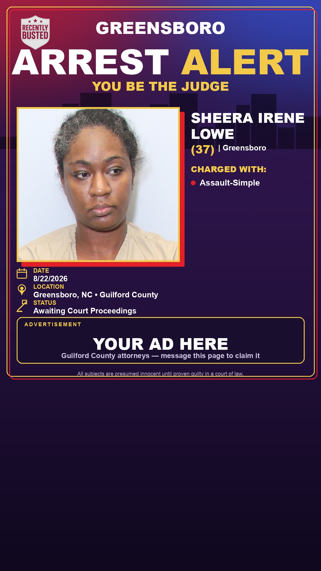 Arrest report - SHEERA IRENE LOWE