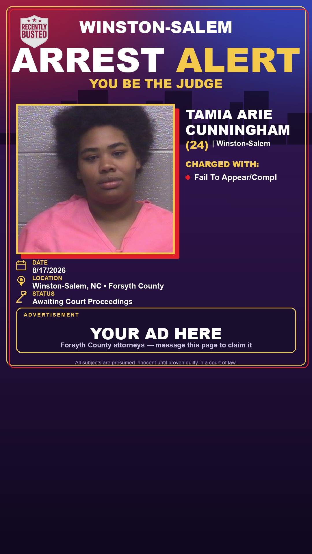 Arrest report - TAMIA ARIE CUNNINGHAM