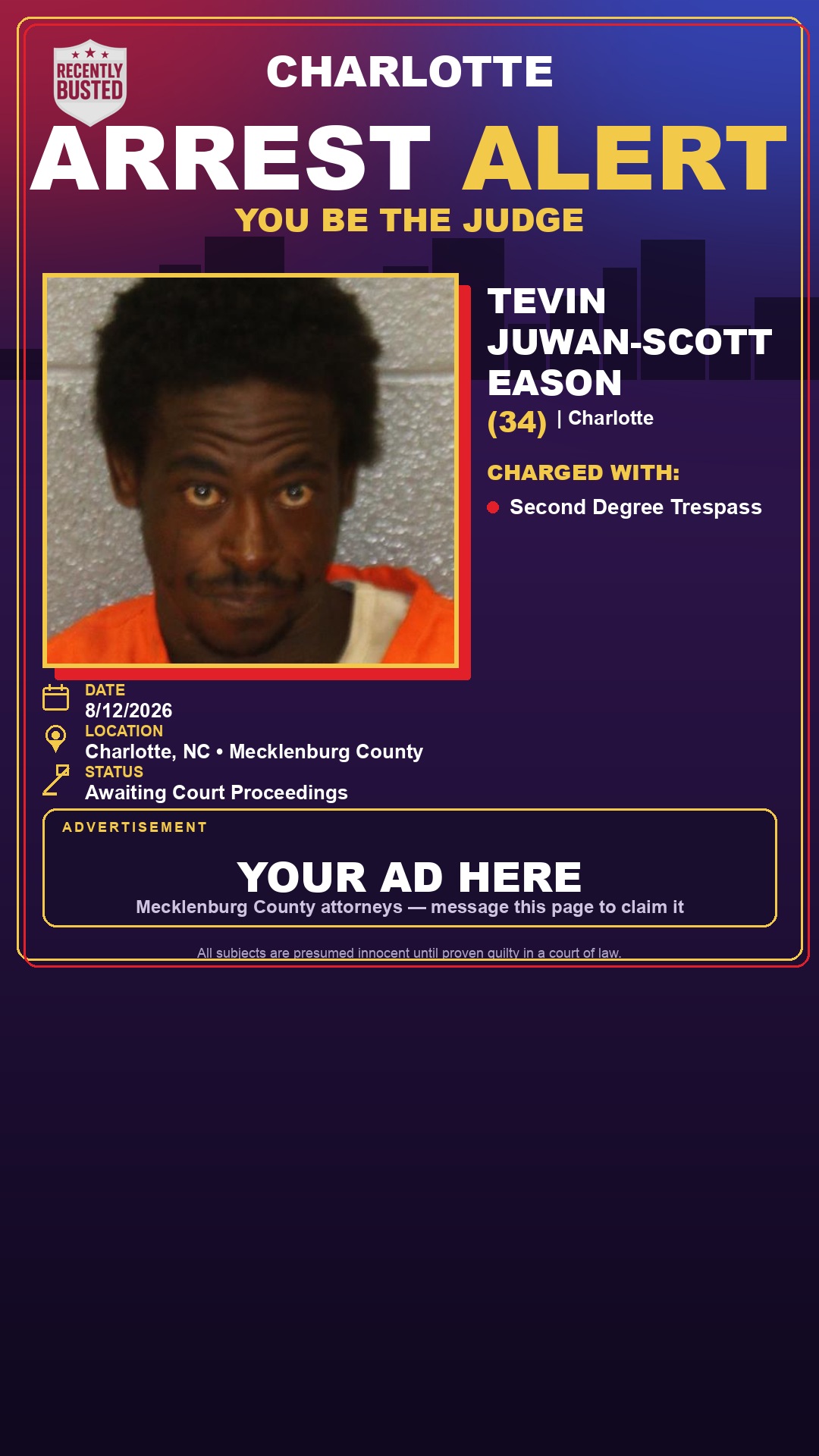 Arrest report - TEVIN JUWAN-SCOTT EASON