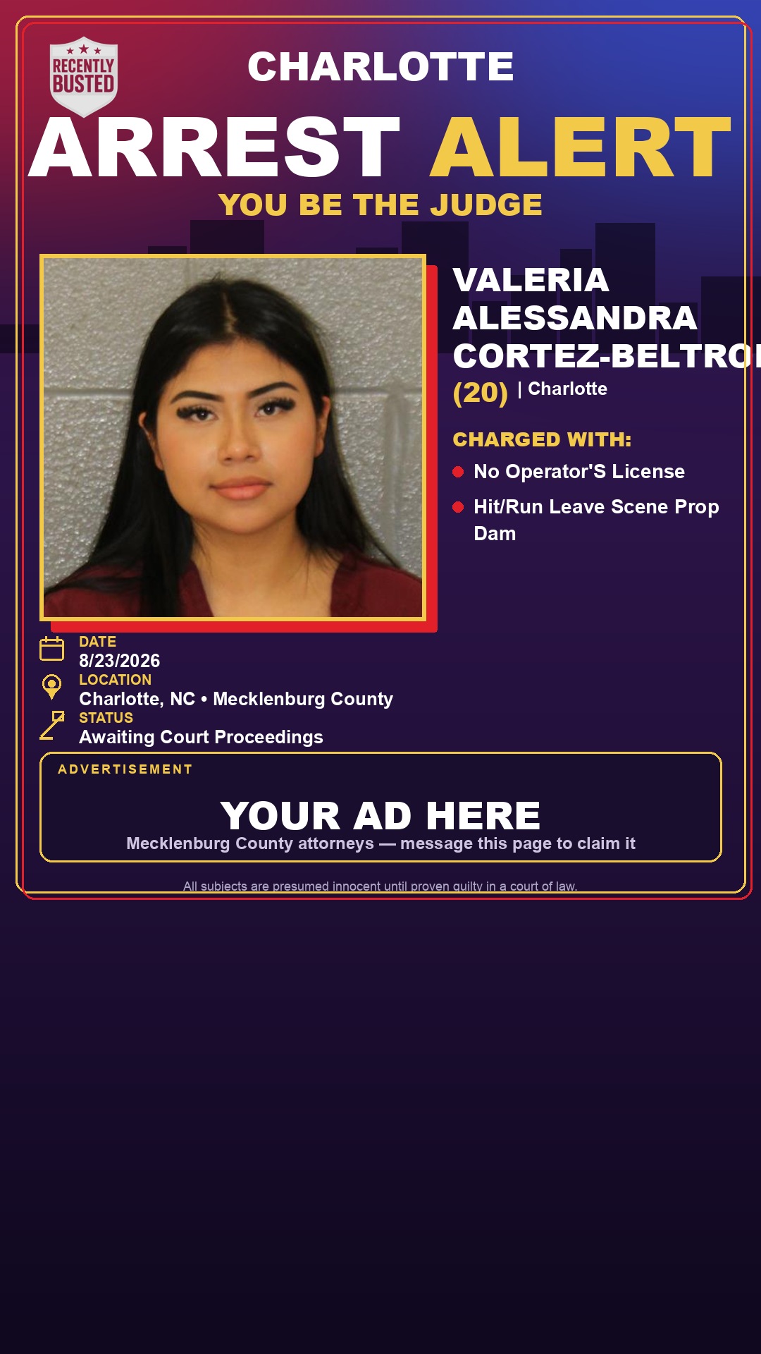 Arrest report - VALERIA ALESSANDRA CORTEZ-BELTRON