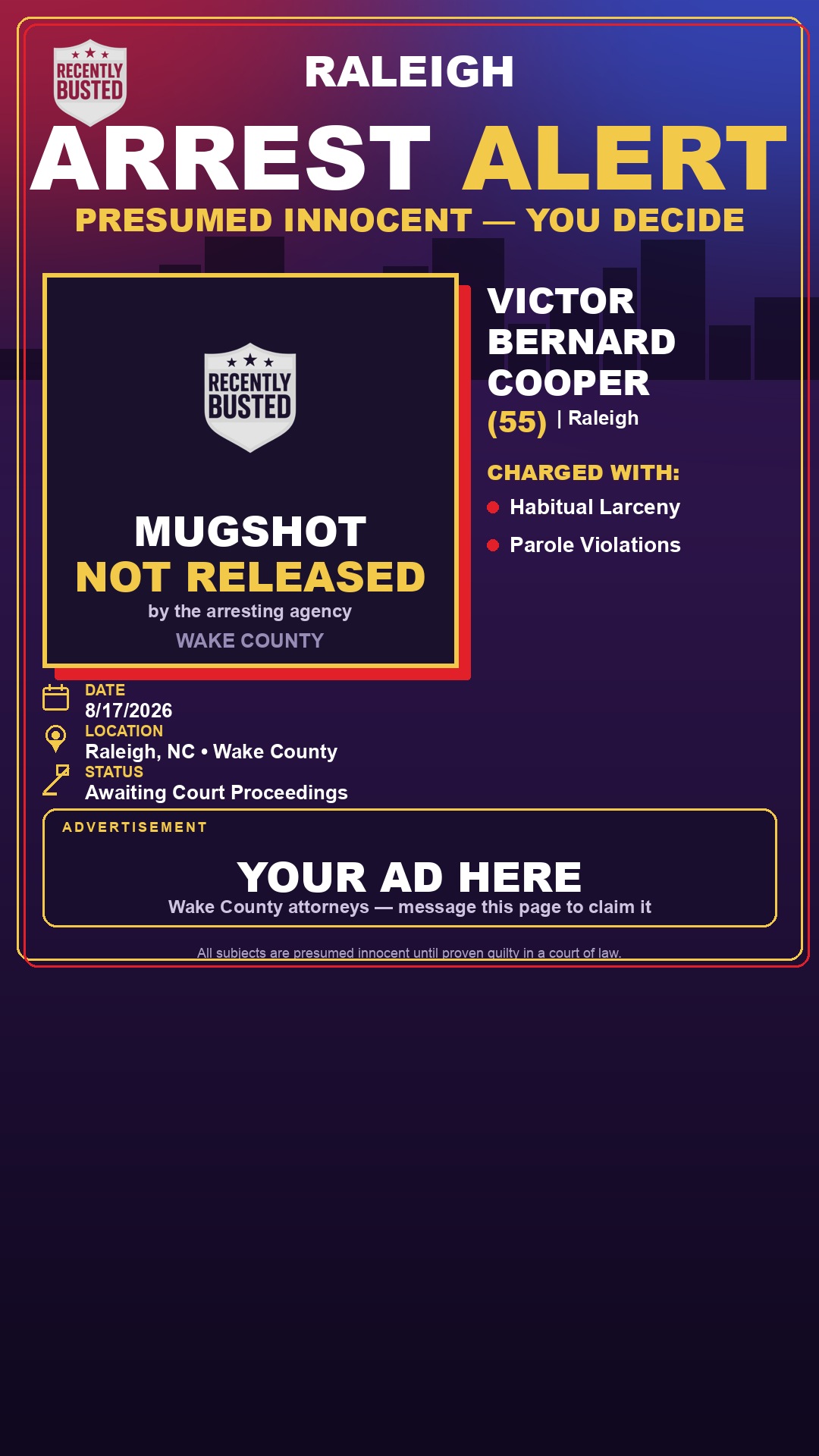 Arrest report - VICTOR BERNARD COOPER