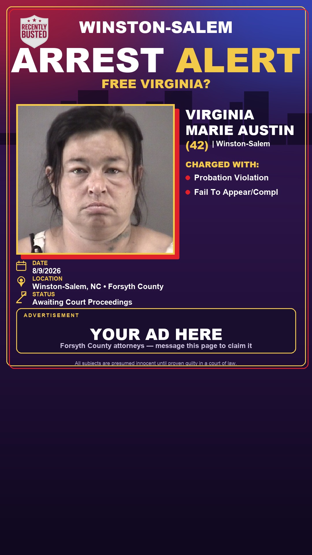 Arrest report - VIRGINIA MARIE AUSTIN