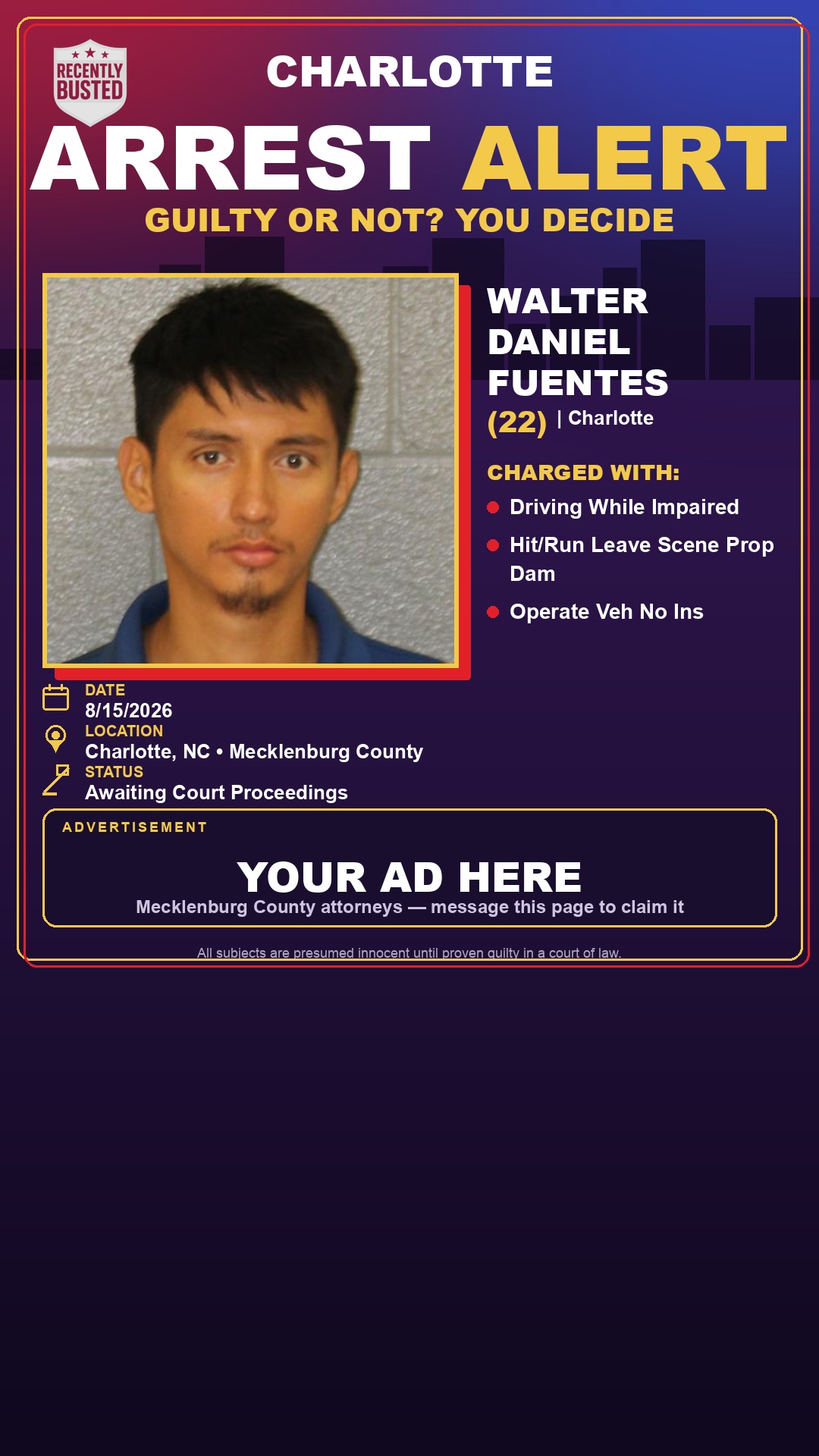 Arrest report - WALTER DANIEL FUENTES