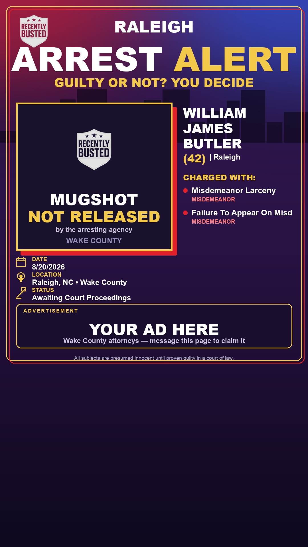 Arrest report - WILLIAM JAMES BUTLER