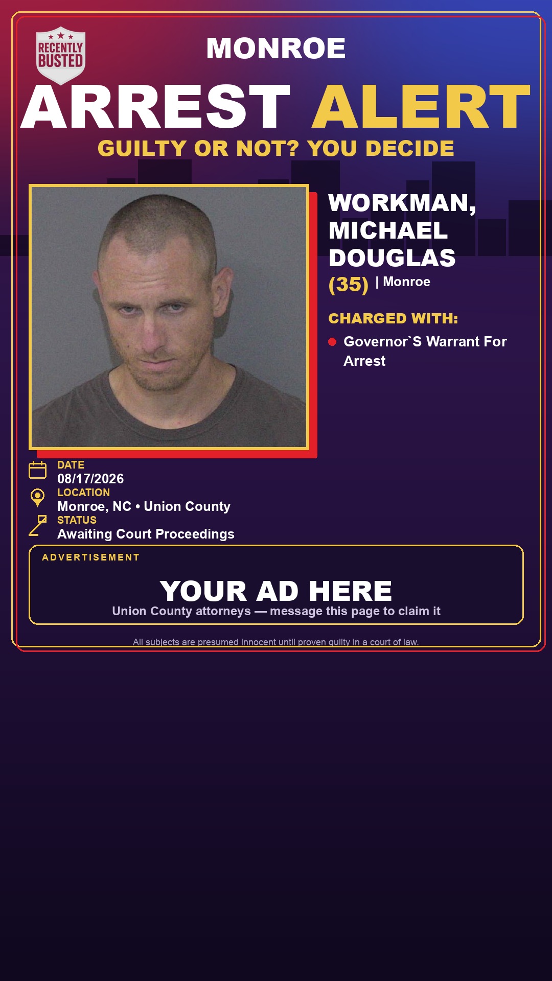 Arrest report - WORKMAN, MICHAEL DOUGLAS