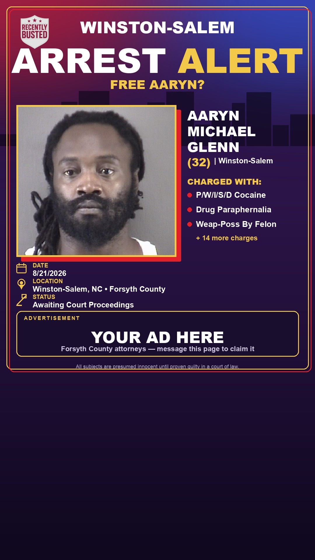 Arrest report - AARYN MICHAEL GLENN