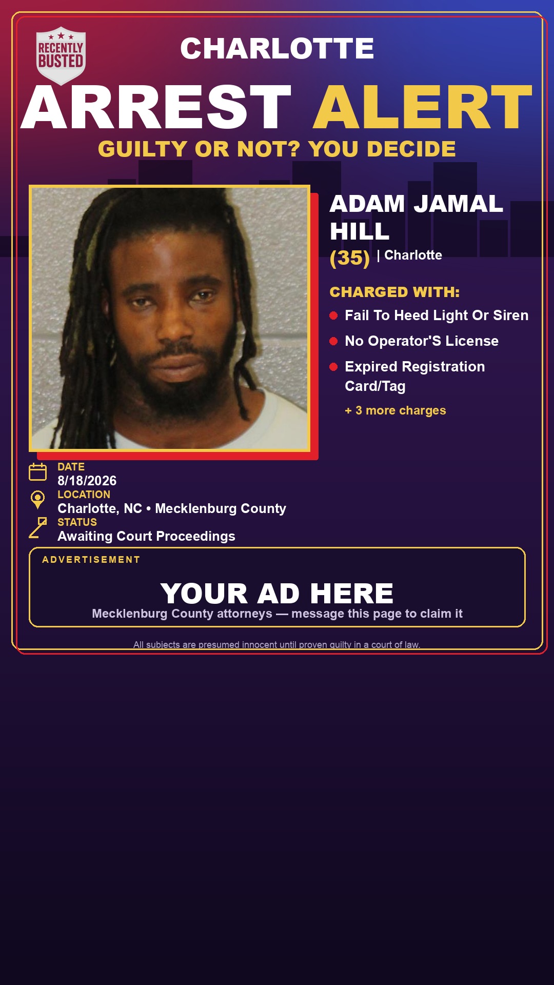 Arrest report - ADAM JAMAL HILL