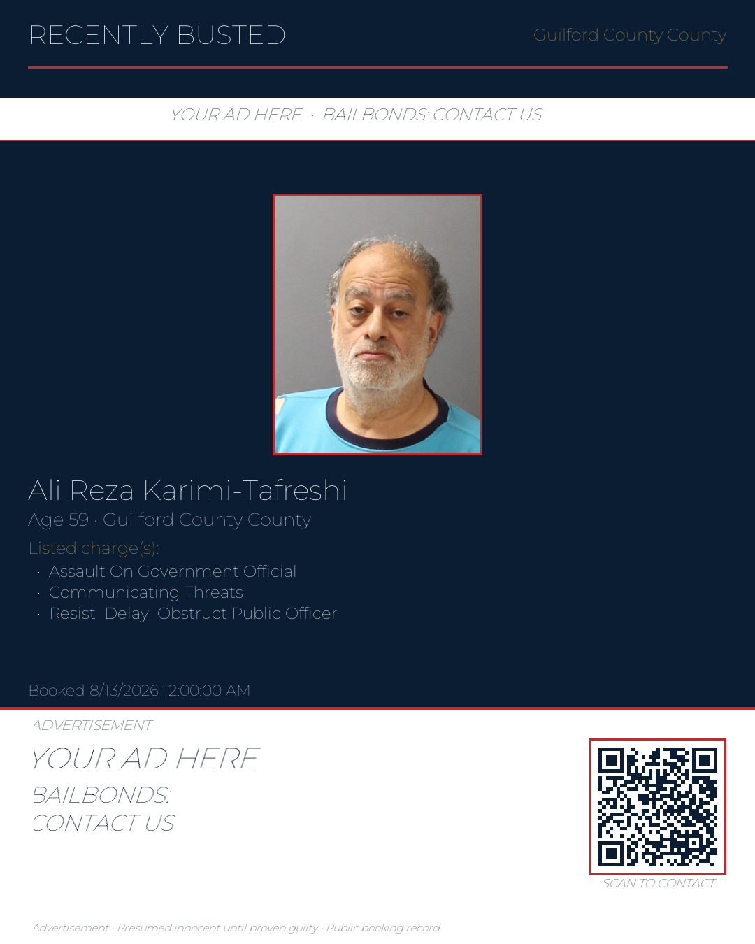Arrest report - ALI REZA KARIMI-TAFRESHI
