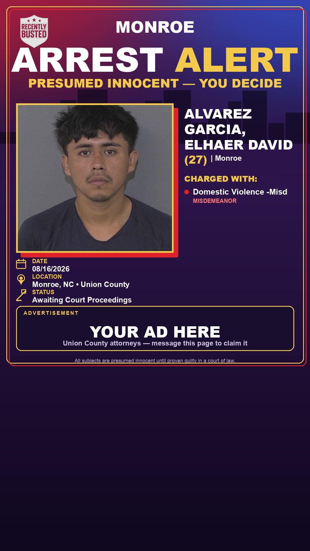 Arrest report - ALVAREZ GARCIA, ELHAER DAVID