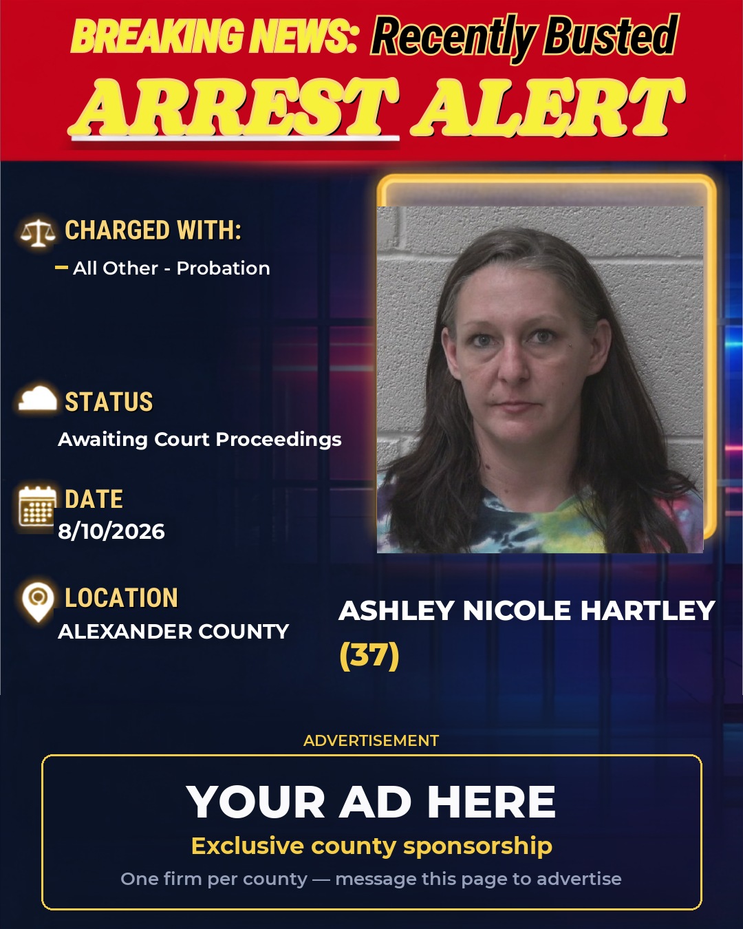 Arrest report - ASHLEY NICOLE HARTLEY