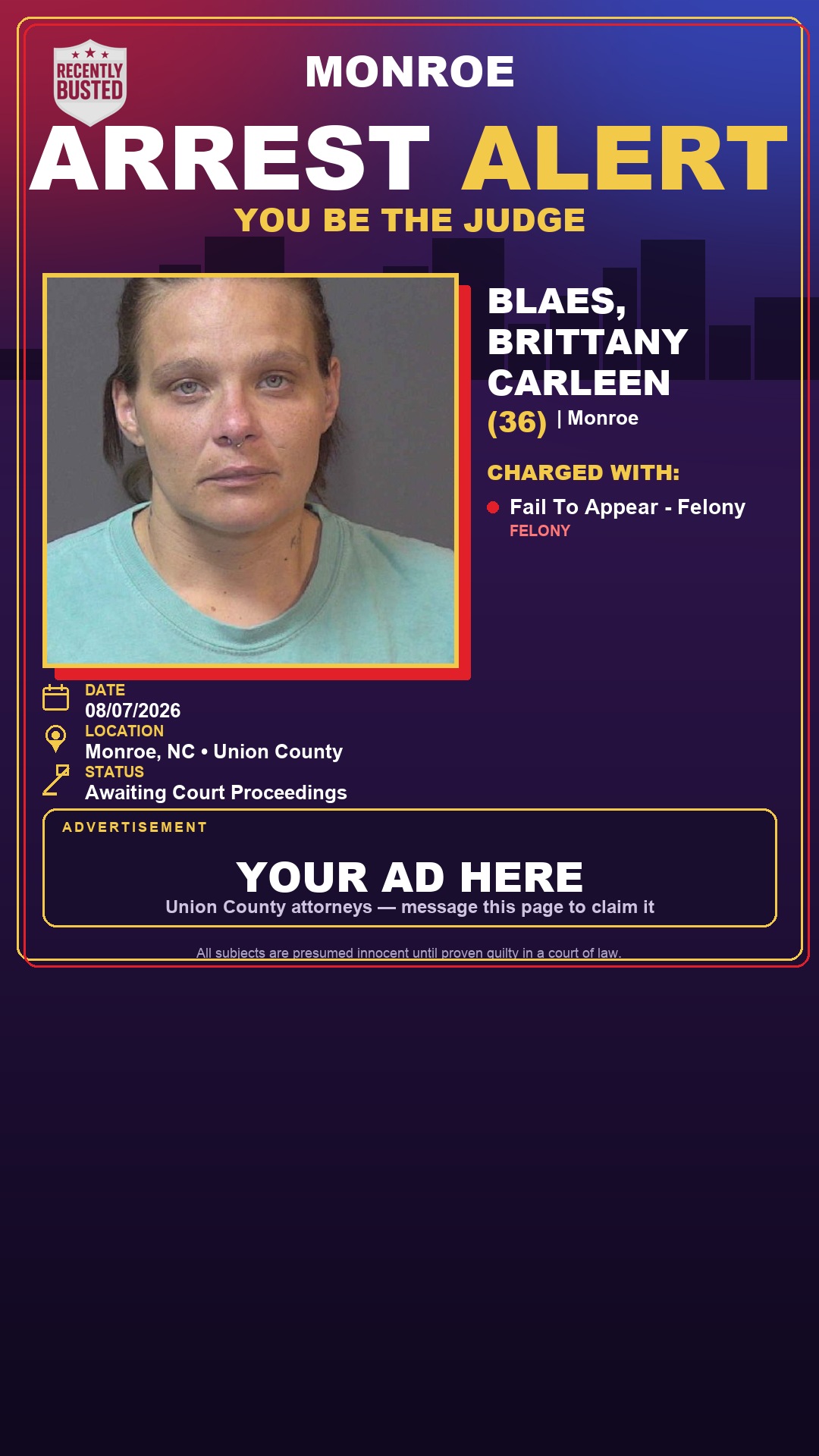 Arrest report - BLAES, BRITTANY CARLEEN