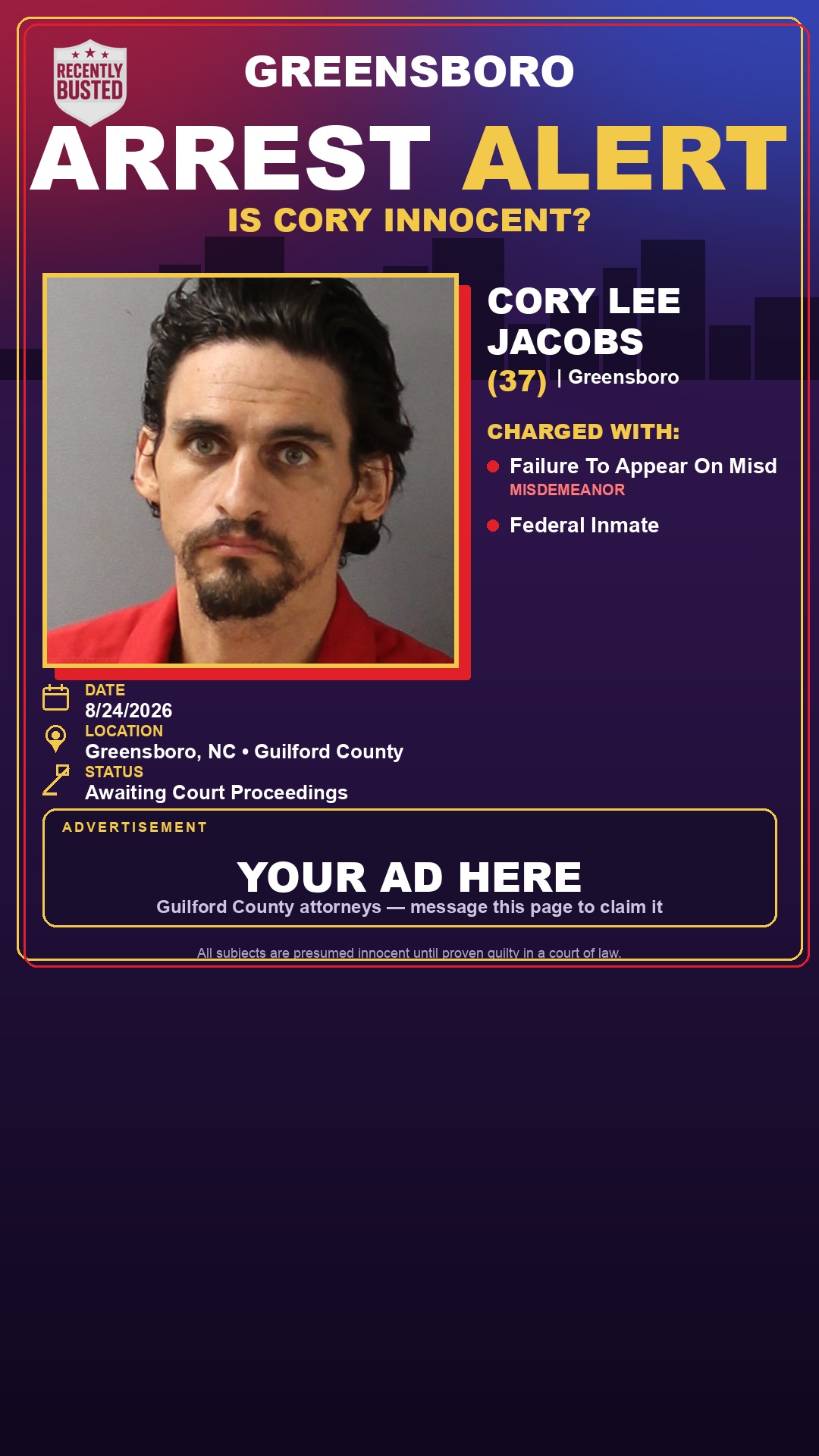 Arrest report - CORY LEE JACOBS