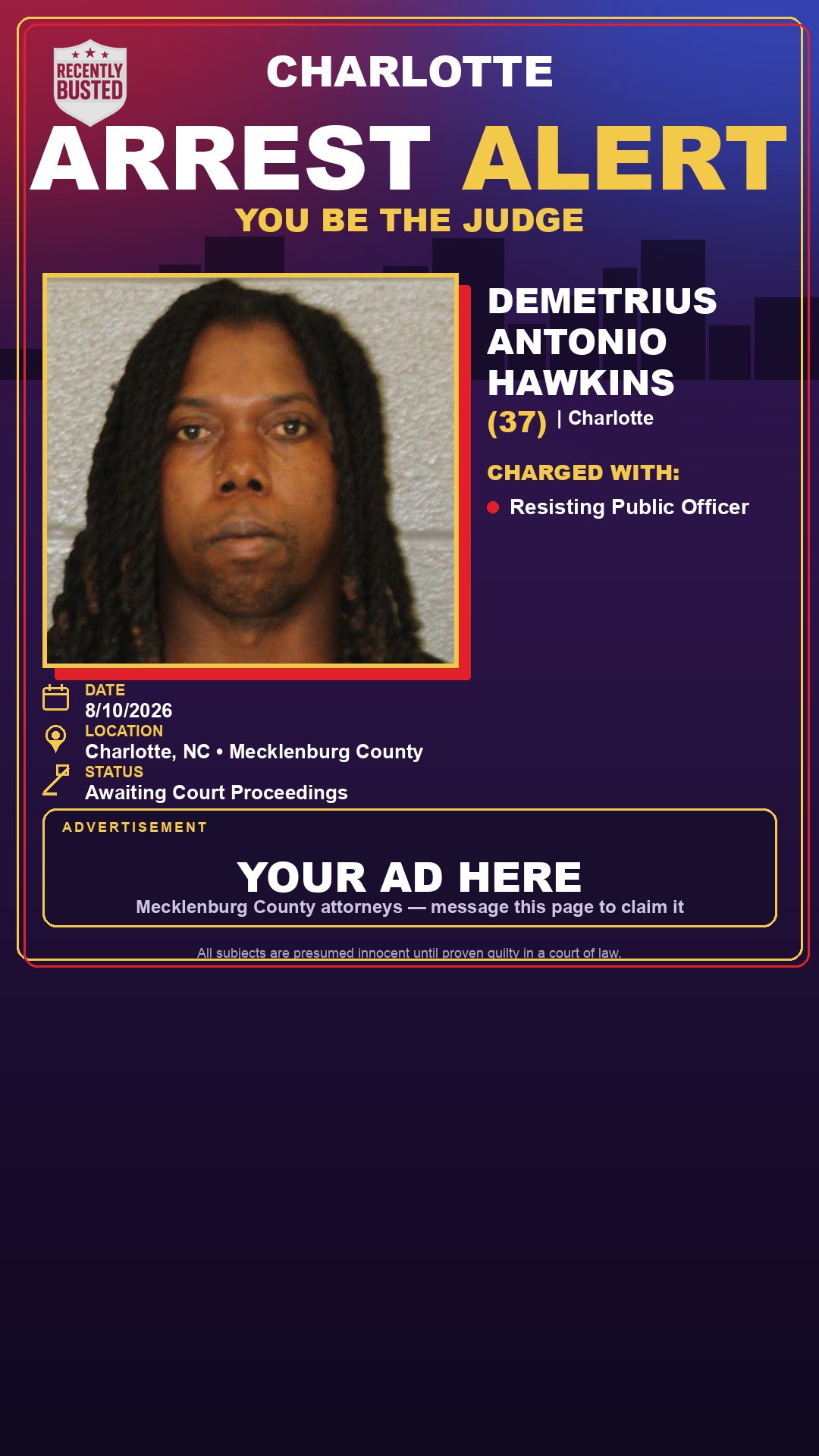 Arrest report - DEMETRIUS ANTONIO HAWKINS