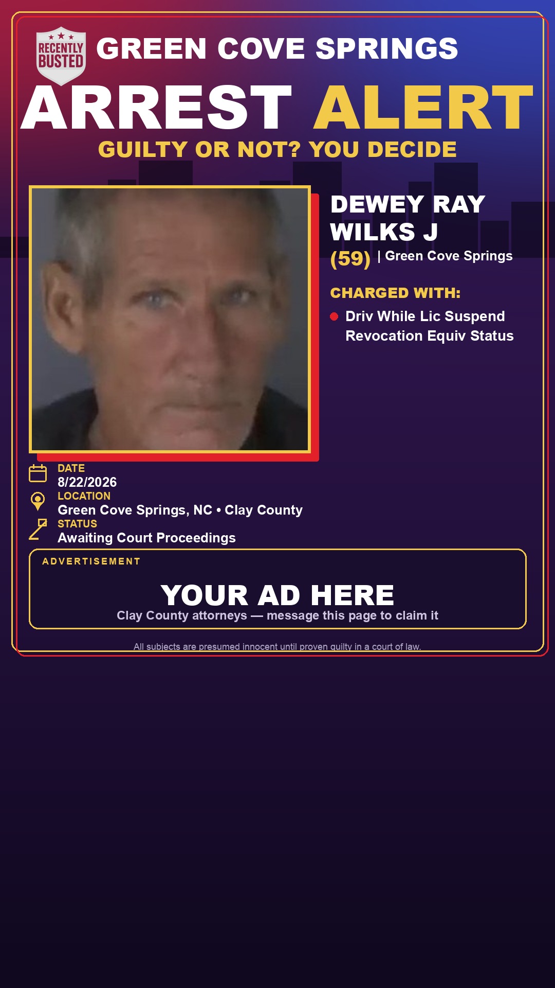 Arrest report - DEWEY RAY WILKS J