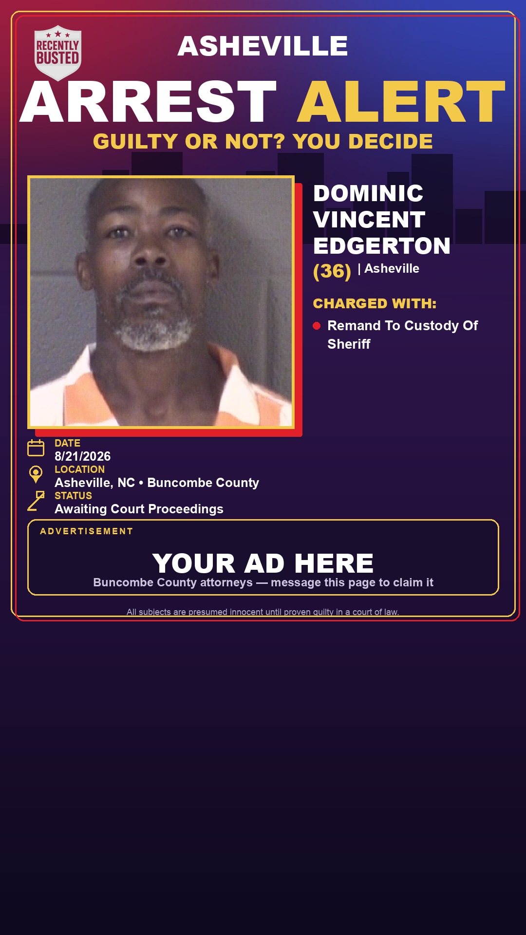 Arrest report - DOMINIC VINCENT EDGERTON