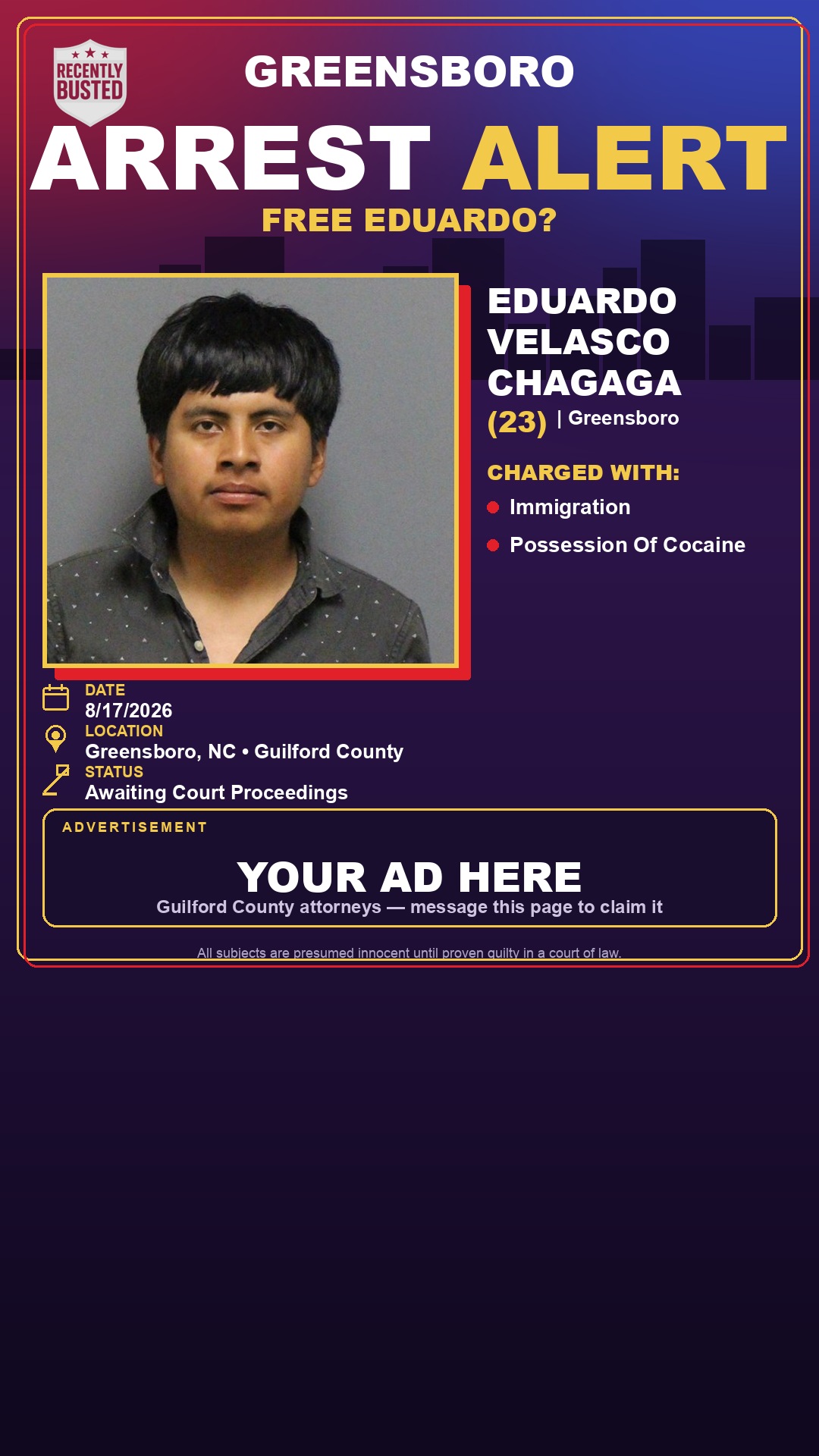Arrest report - EDUARDO VELASCO CHAGAGA