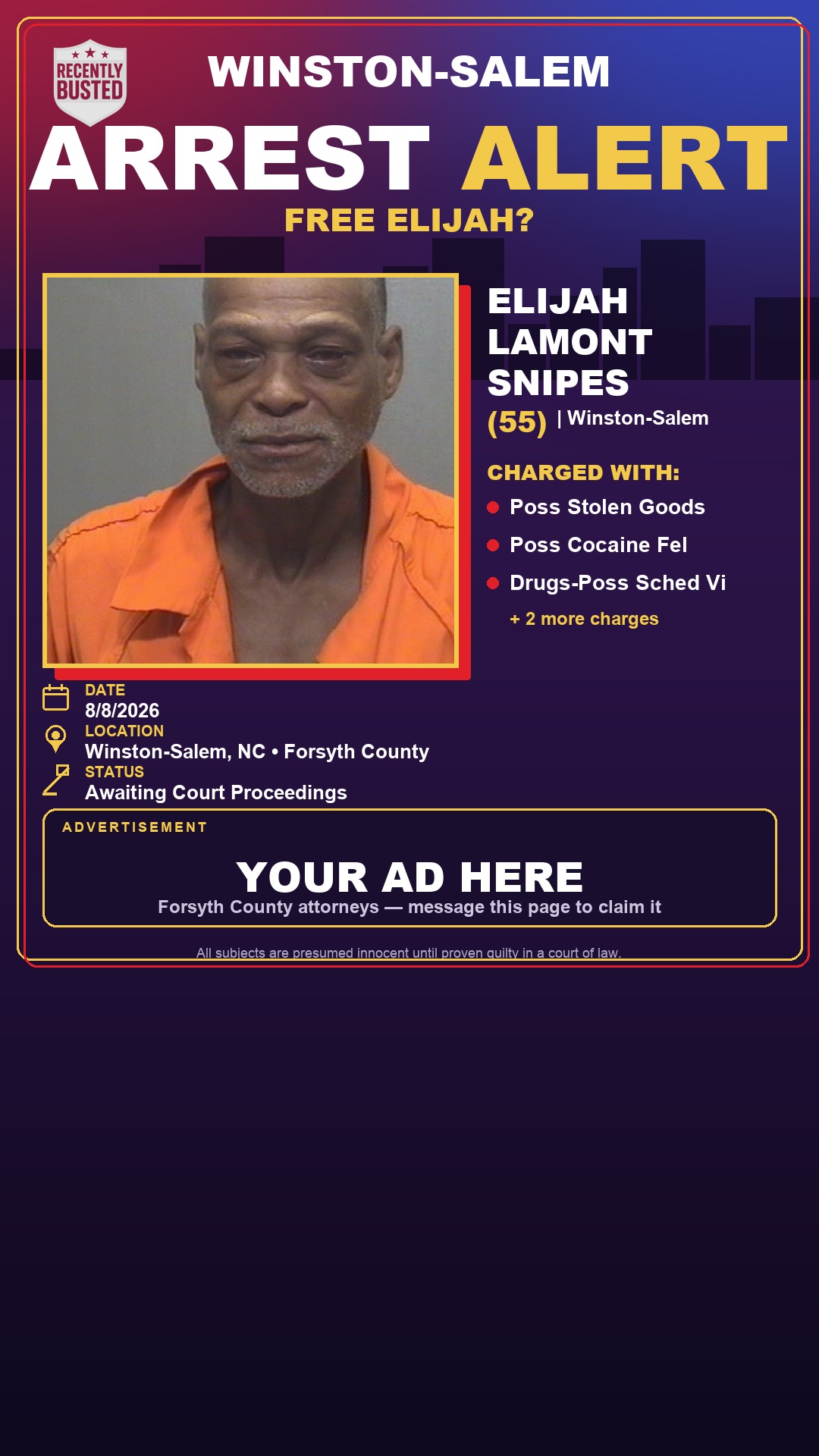 Arrest report - ELIJAH LAMONT SNIPES