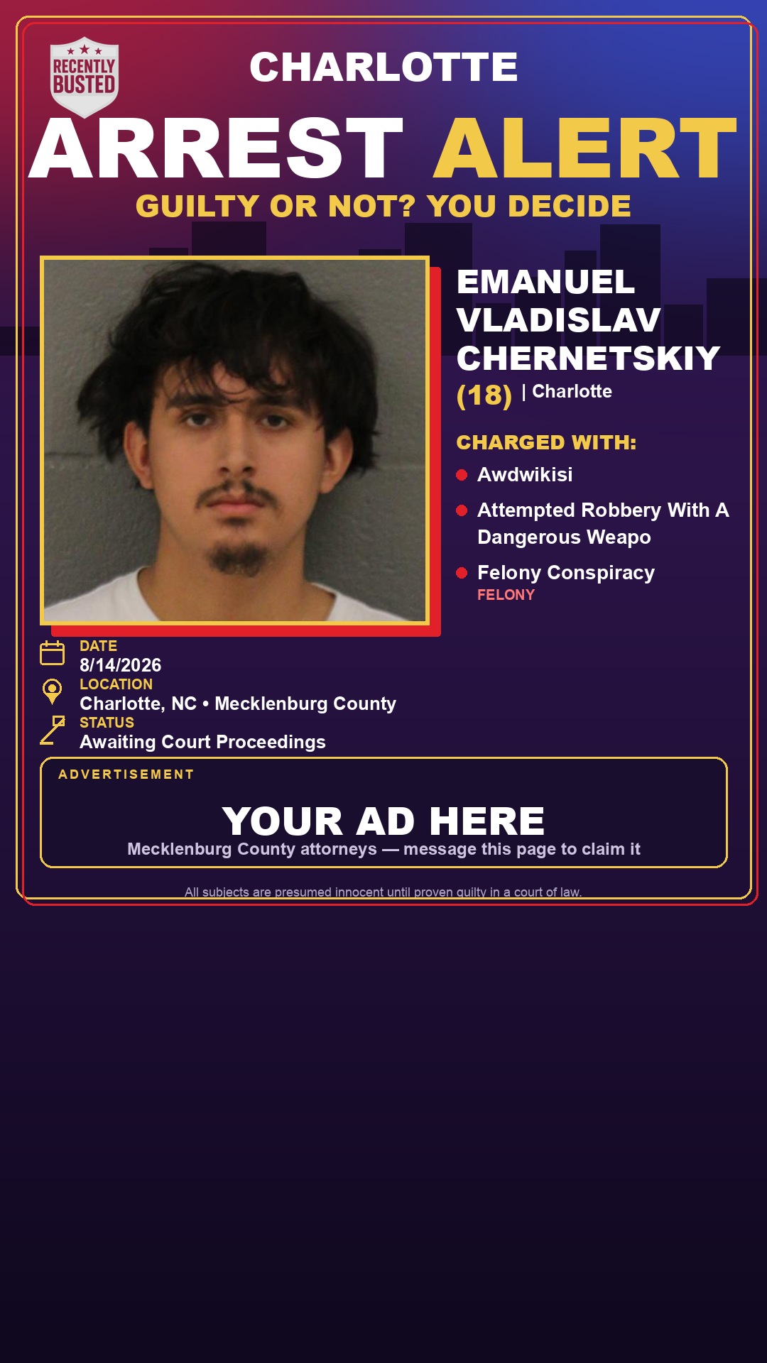Arrest report - EMANUEL VLADISLAV CHERNETSKIY