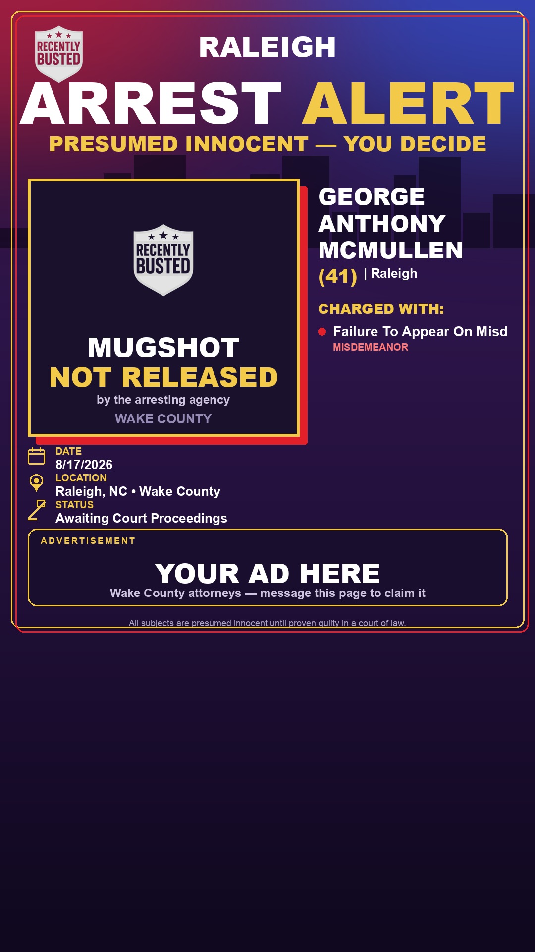Arrest report - GEORGE ANTHONY MCMULLEN