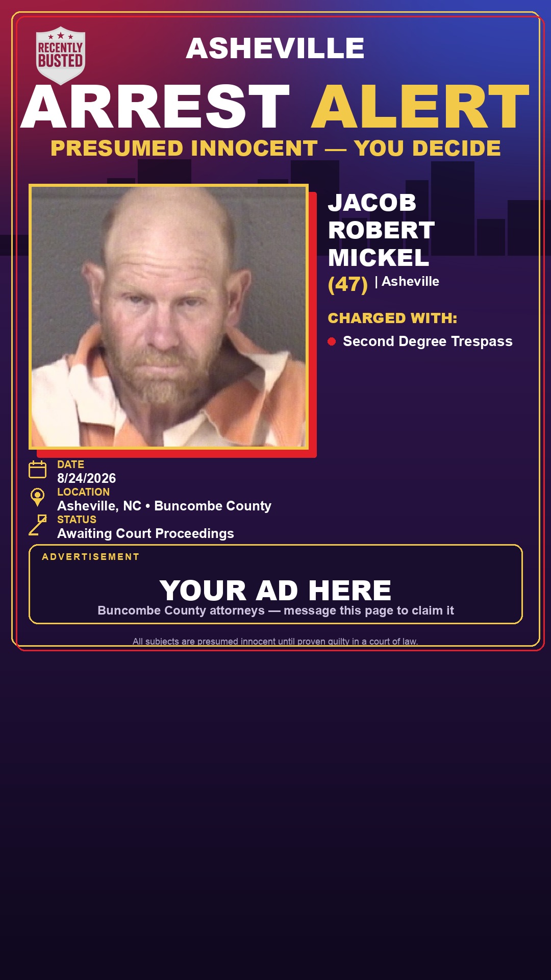 Arrest report - JACOB ROBERT MICKEL