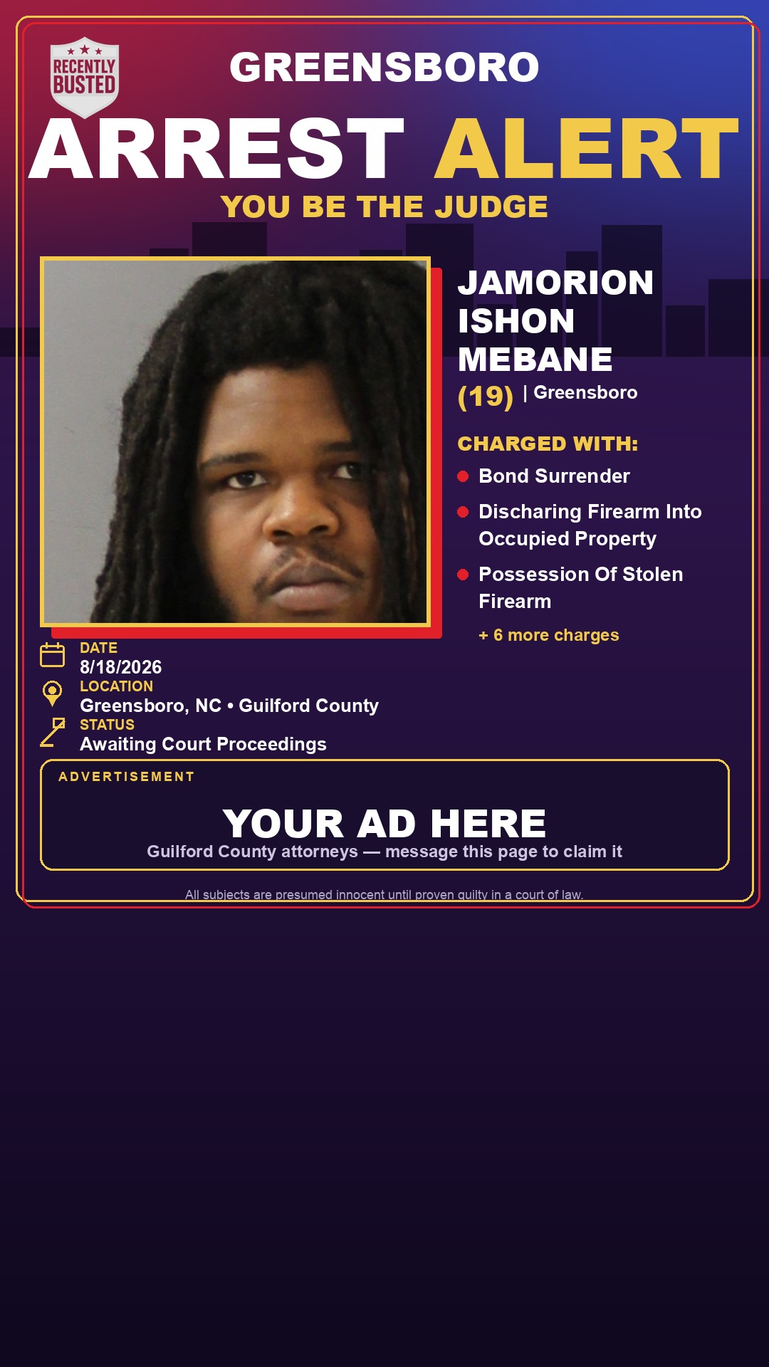 Arrest report - JAMORION ISHON MEBANE