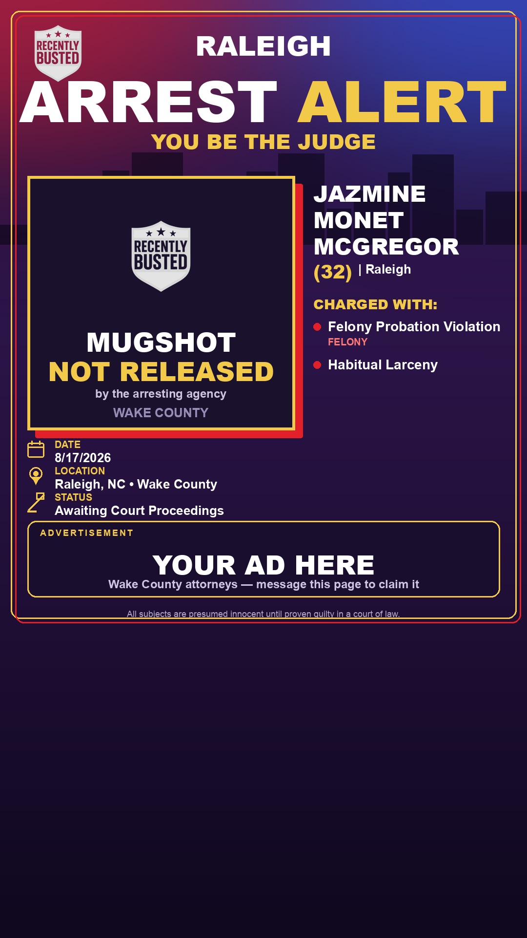 Arrest report - JAZMINE MONET MCGREGOR