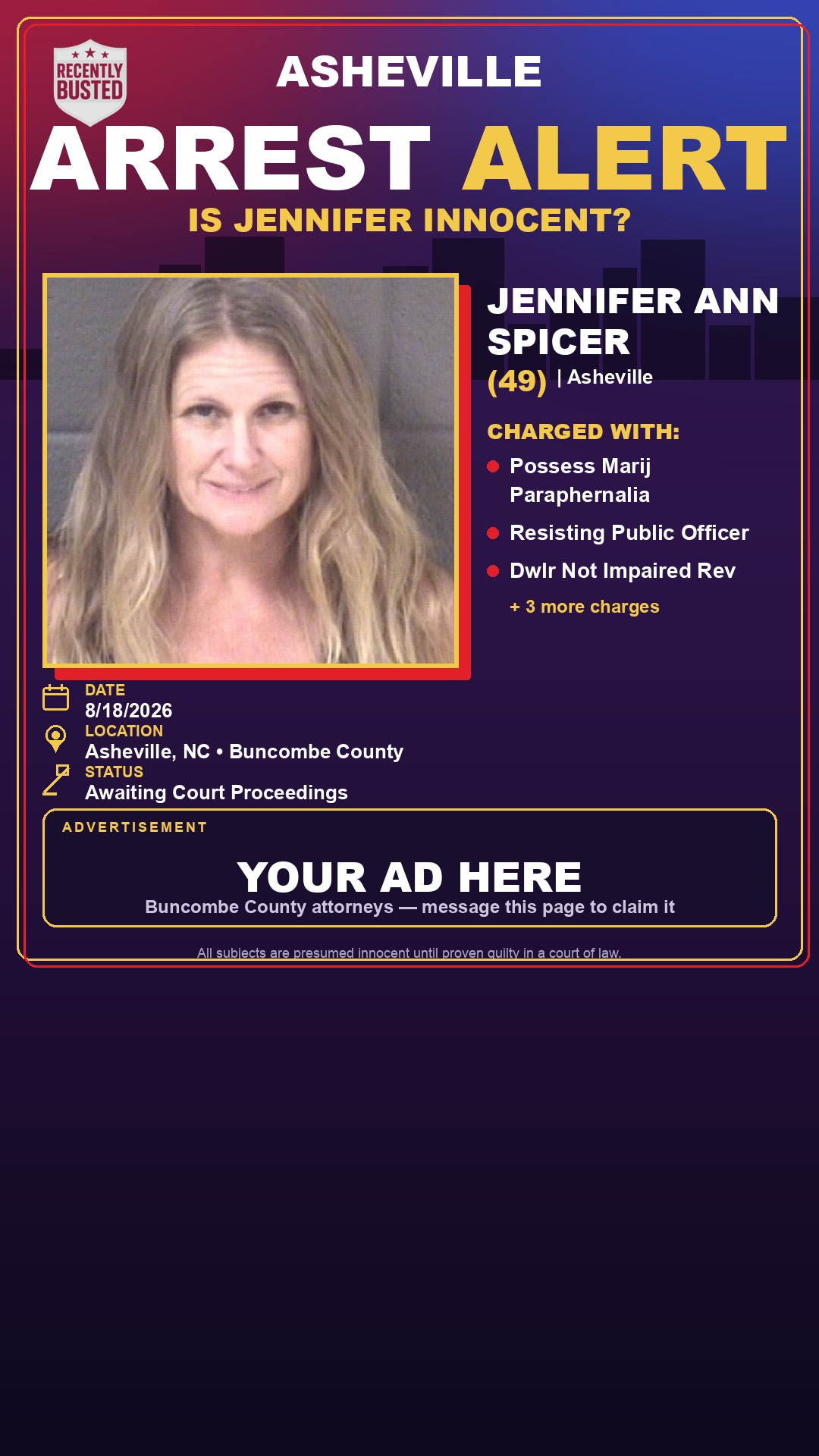 Arrest report - JENNIFER ANN SPICER