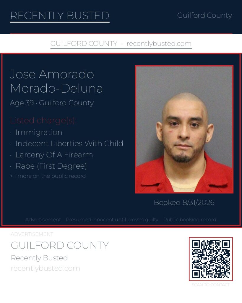 JOSE AMORADO MORADO-DELUNA — arrest record card, Guilford County, North Carolina