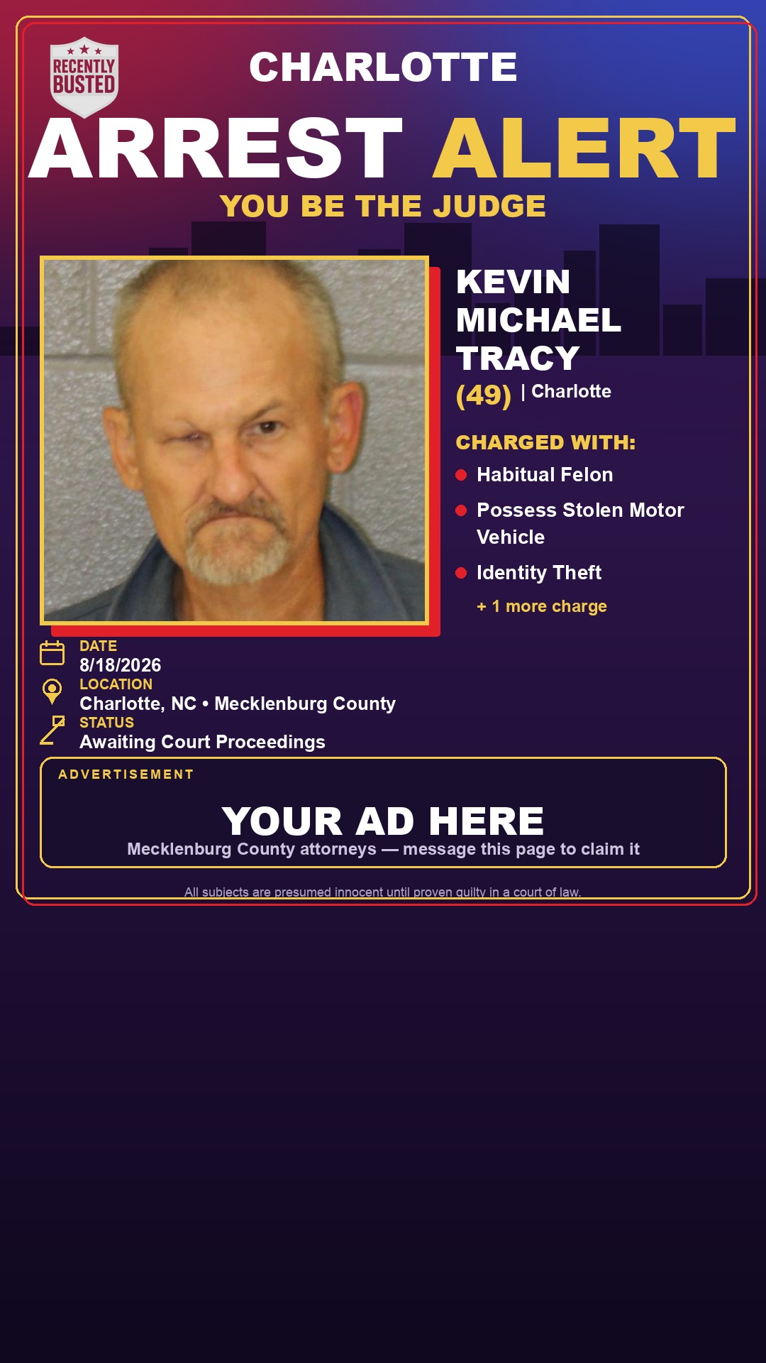 Arrest report - KEVIN MICHAEL TRACY