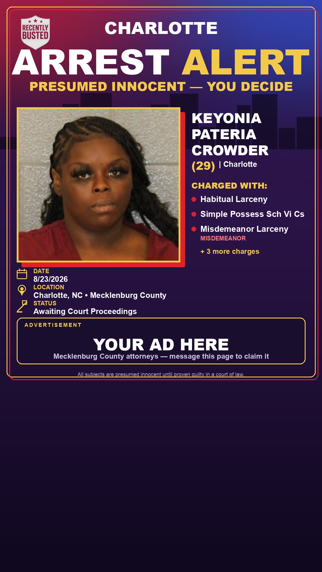 Arrest report - KEYONIA PATERIA CROWDER
