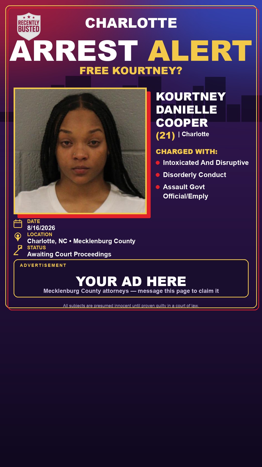 Arrest report - KOURTNEY DANIELLE COOPER