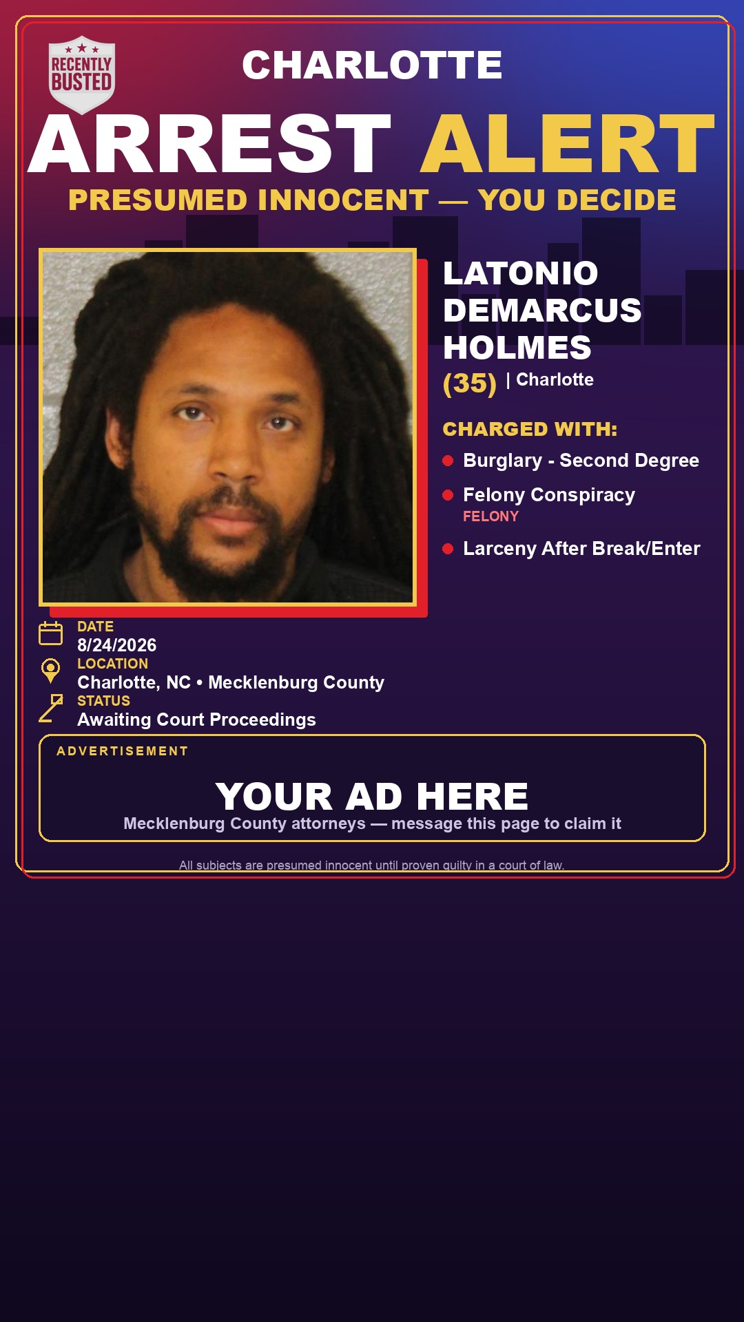 Arrest report - LATONIO DEMARCUS HOLMES