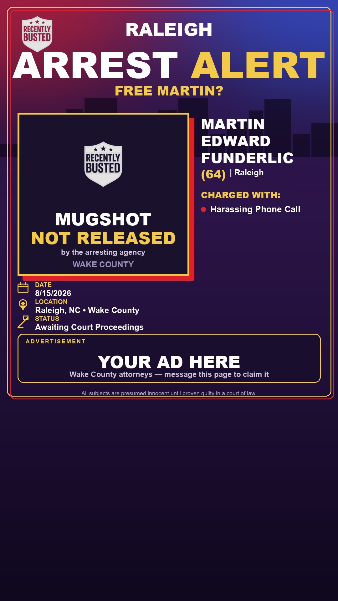 Arrest report - MARTIN EDWARD FUNDERLIC