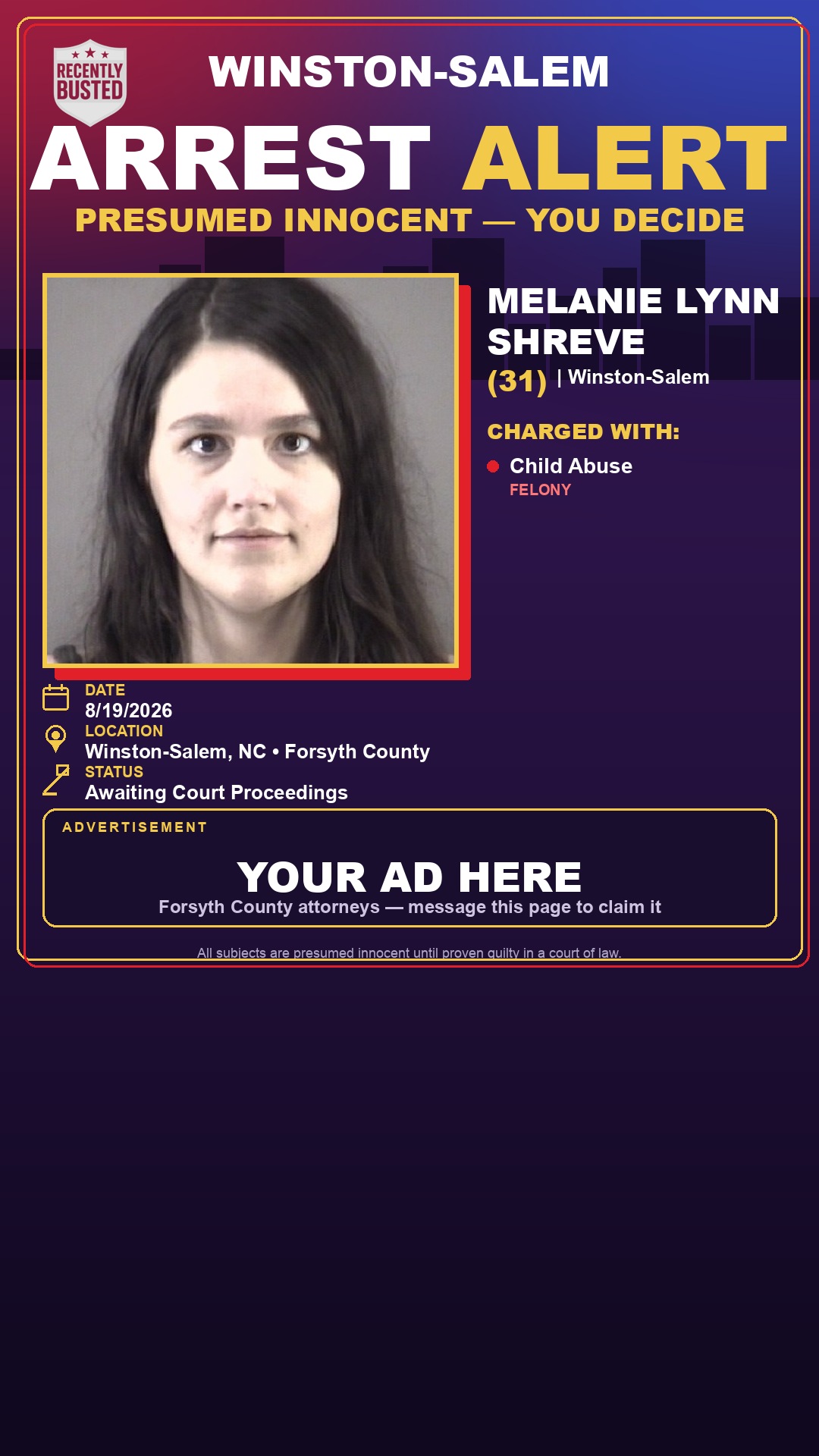 Arrest report - MELANIE LYNN SHREVE