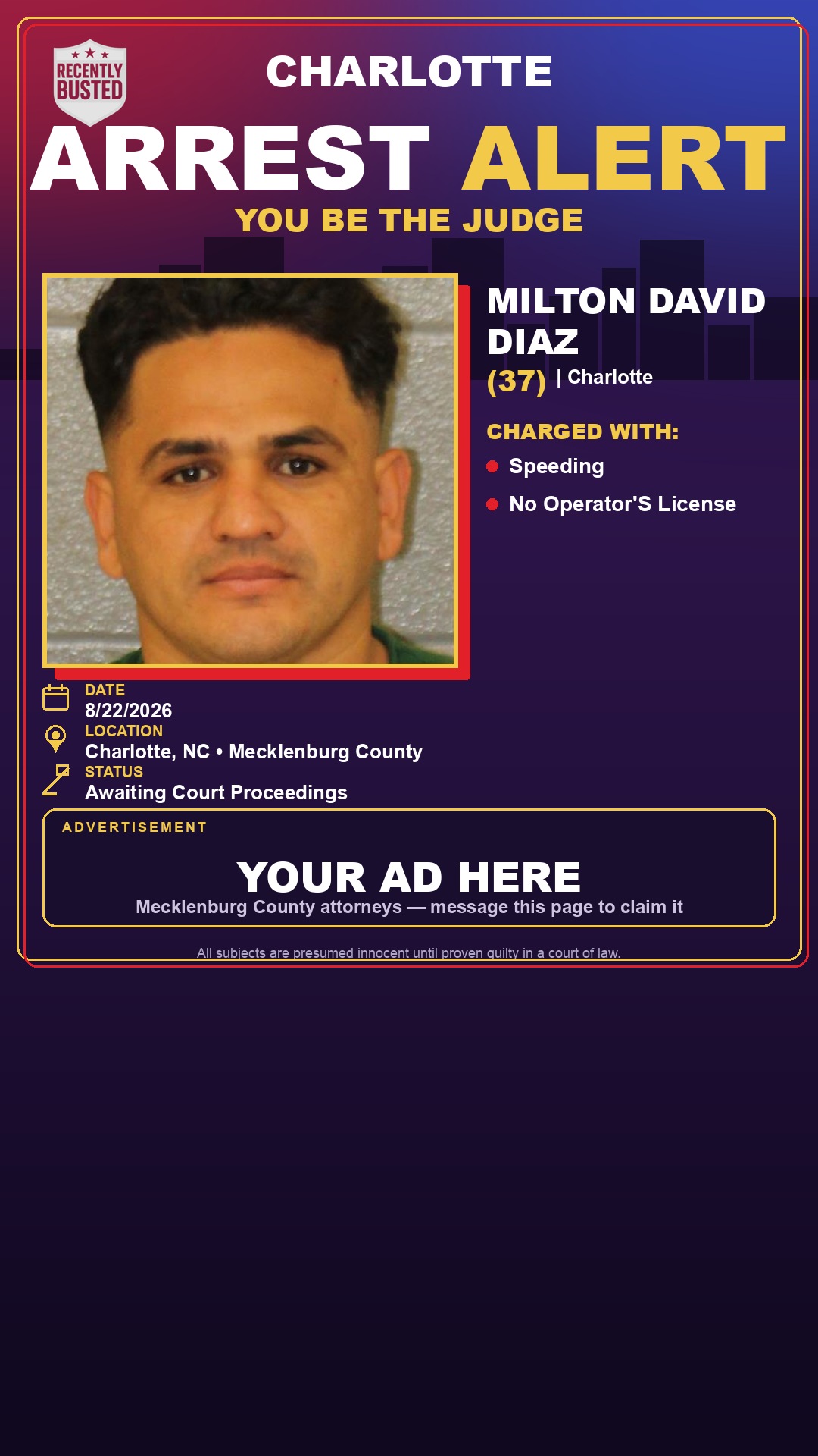 Arrest report - MILTON DAVID DIAZ