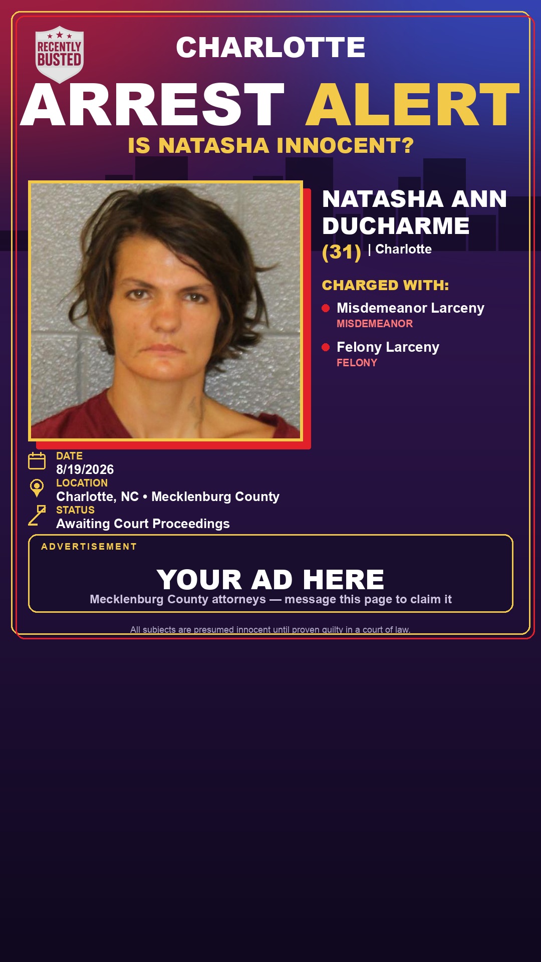 Arrest report - NATASHA ANN DUCHARME