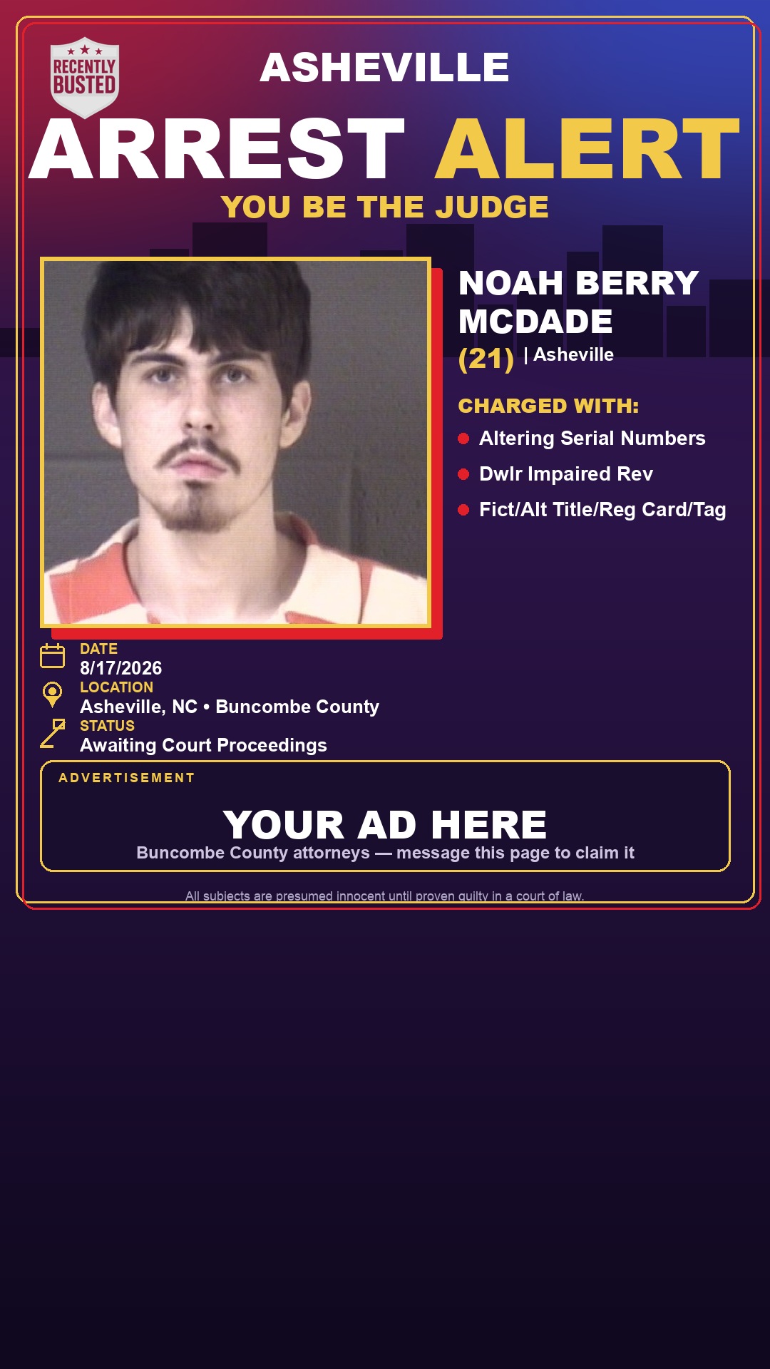 Arrest report - NOAH BERRY MCDADE