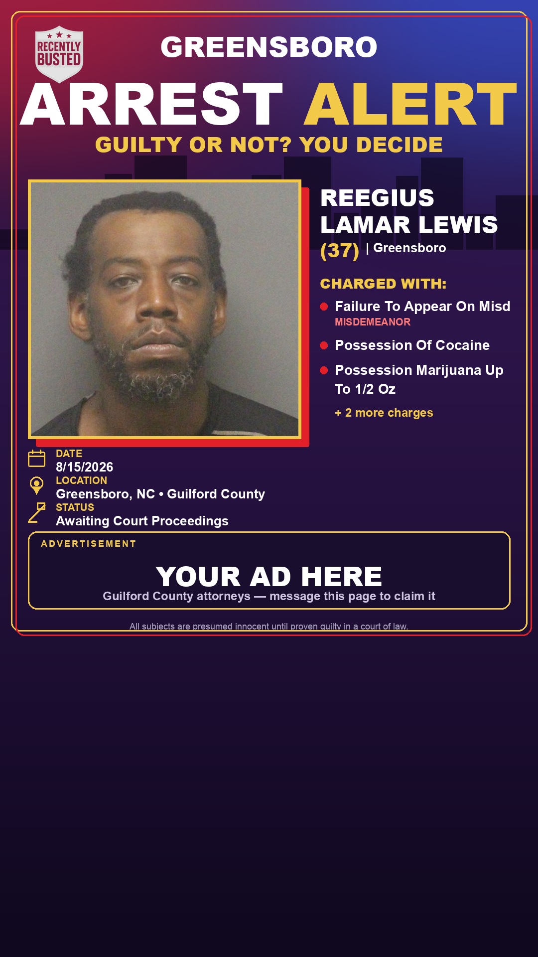 Arrest report - REEGIUS LAMAR LEWIS