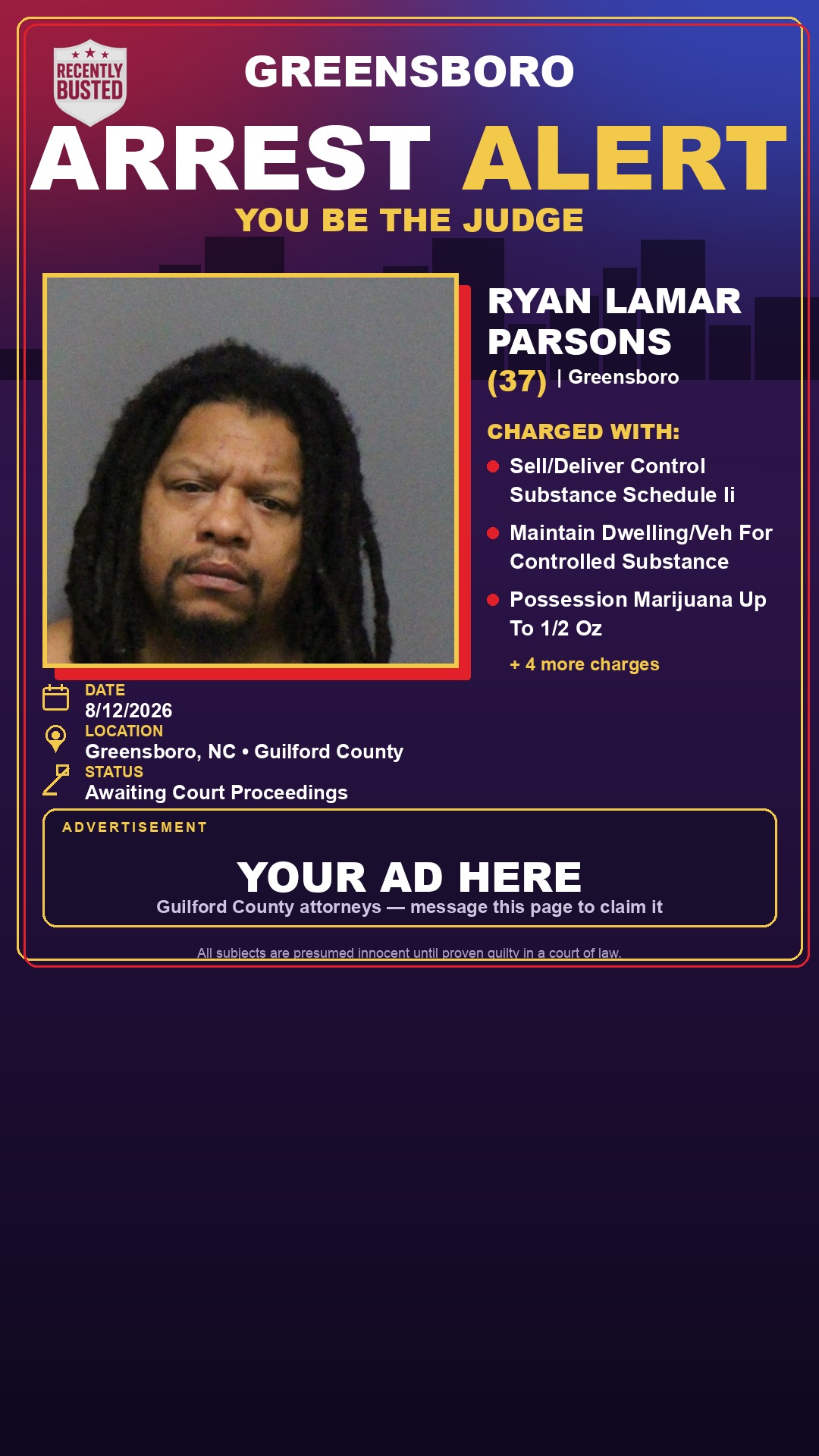 Arrest report - RYAN LAMAR PARSONS
