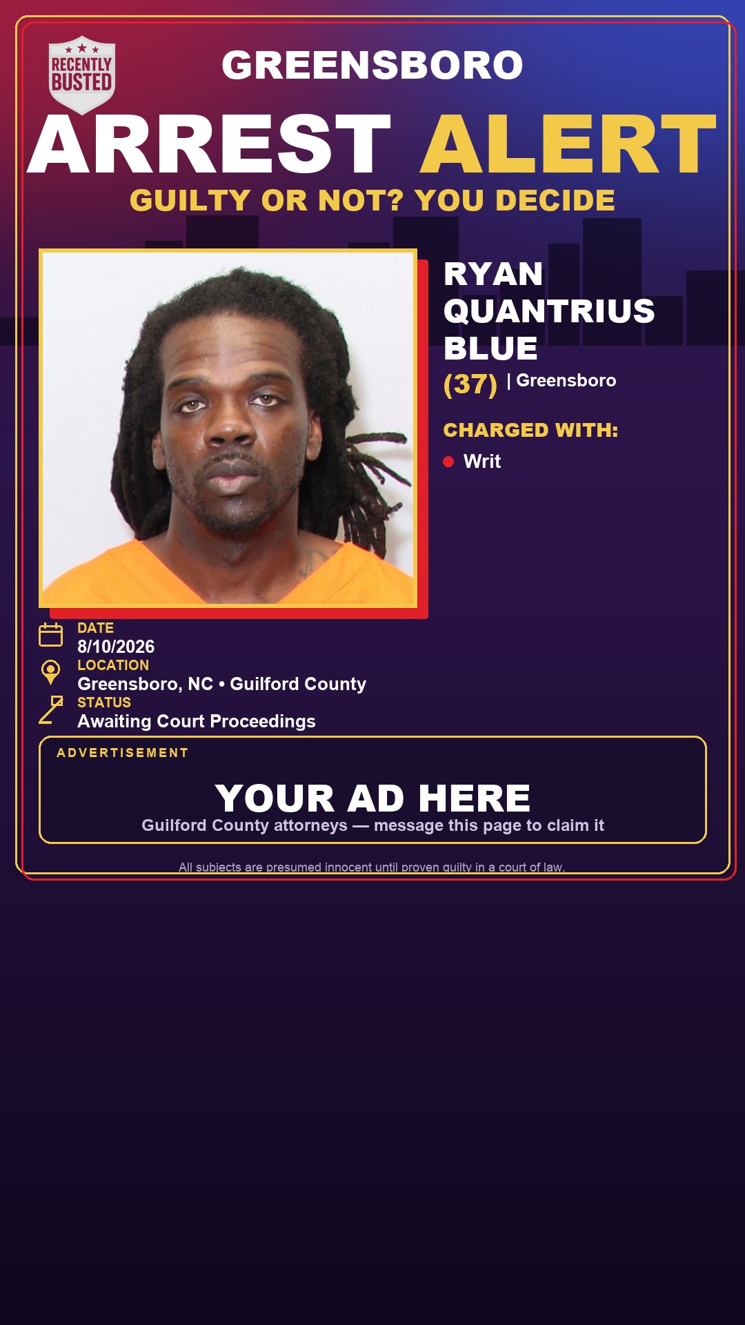 Arrest report - RYAN QUANTRIUS BLUE