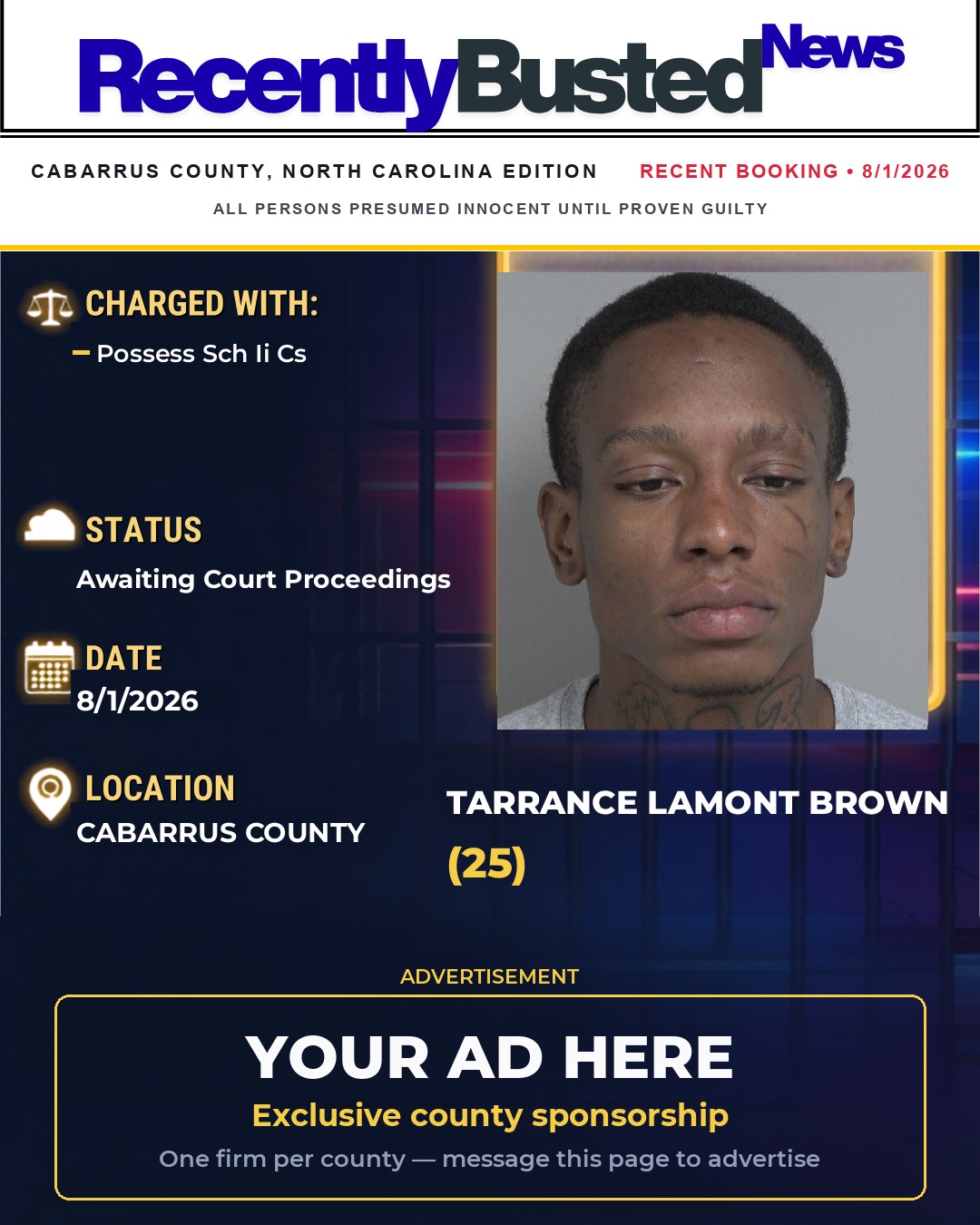Arrest report - TARRANCE LAMONT BROWN