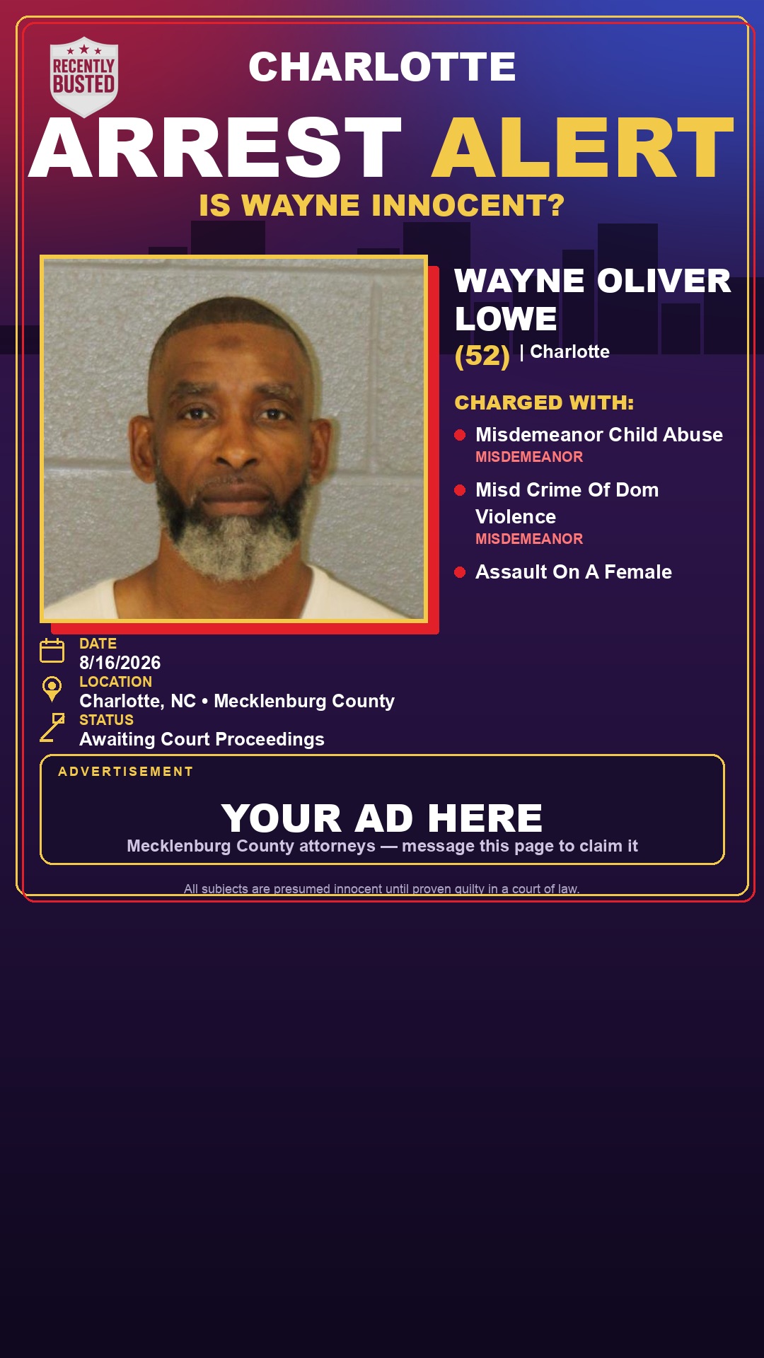 Arrest report - WAYNE OLIVER LOWE