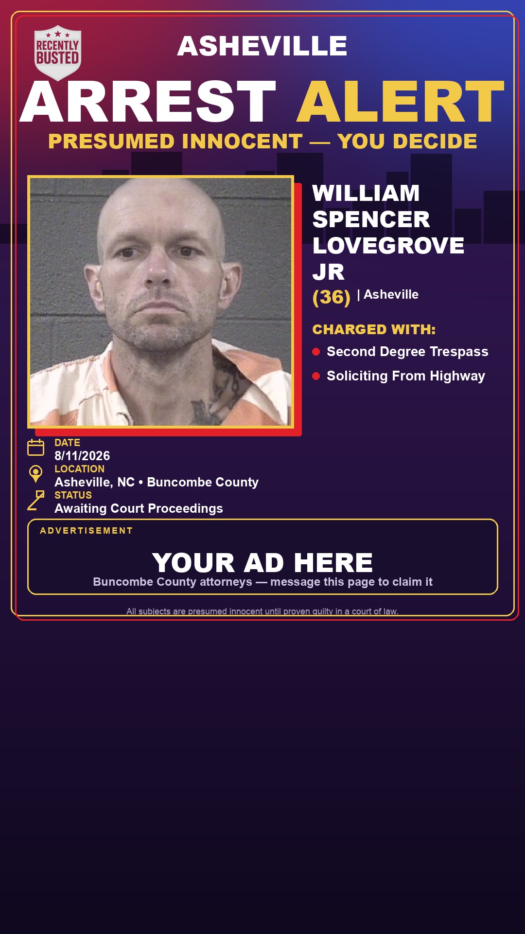 Arrest report - WILLIAM SPENCER LOVEGROVE JR