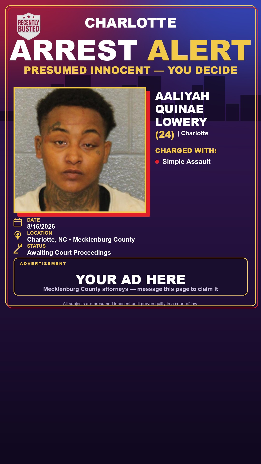 Arrest report - AALIYAH QUINAE LOWERY