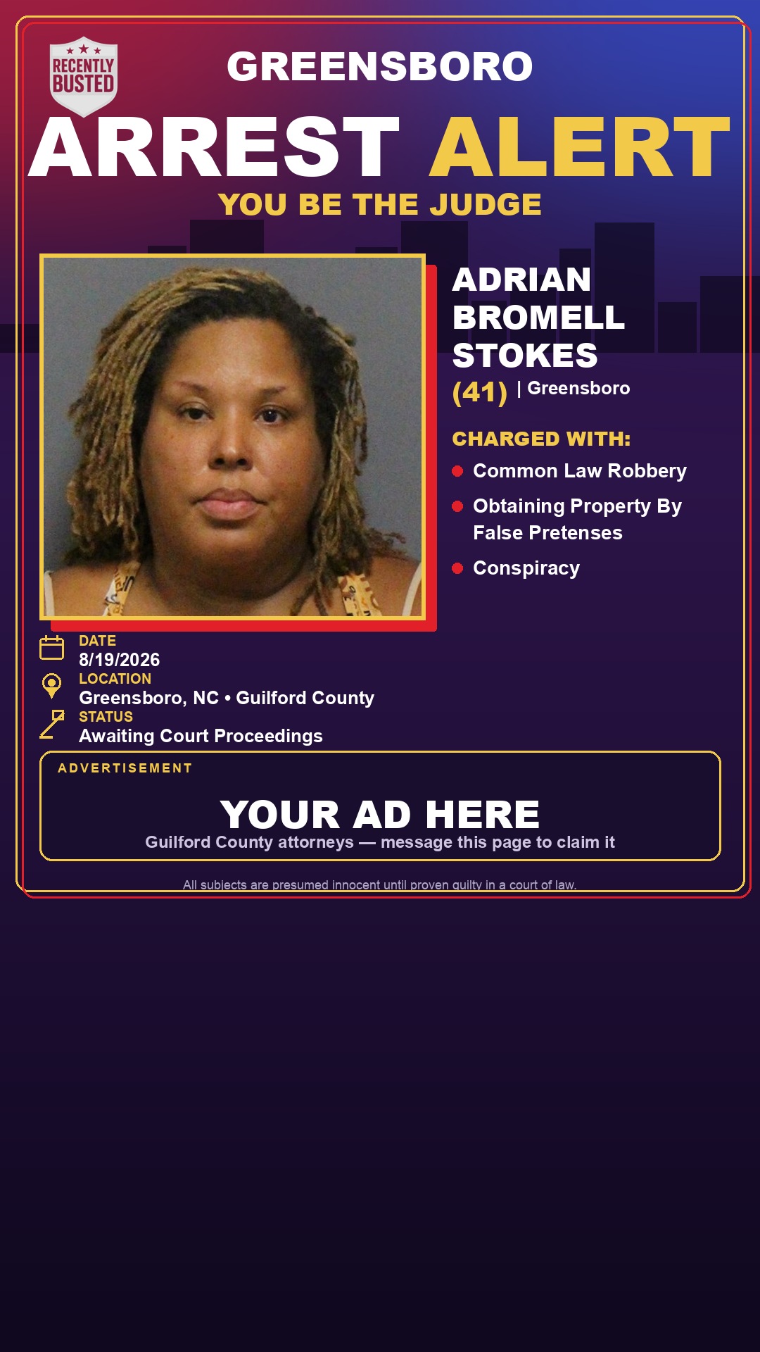 Arrest report - ADRIAN BROMELL STOKES