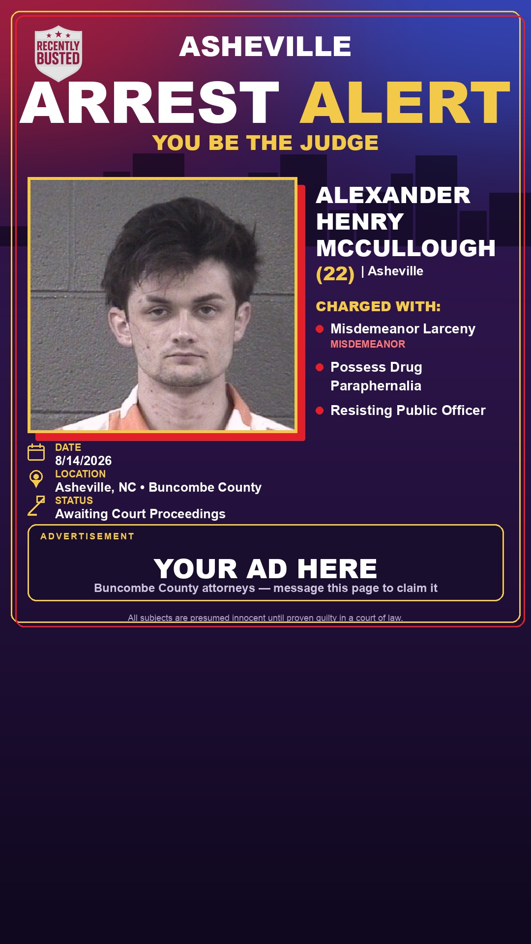 Arrest report - ALEXANDER HENRY MCCULLOUGH